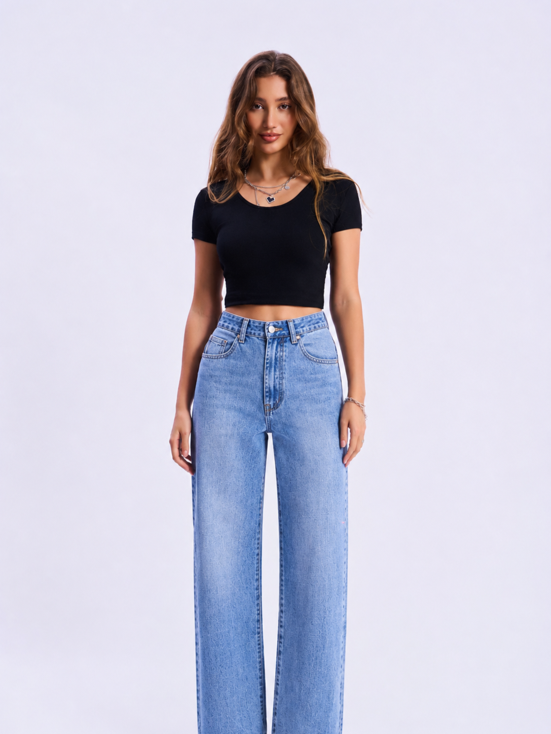 Step-Frayed Hem Wide-Leg jeans