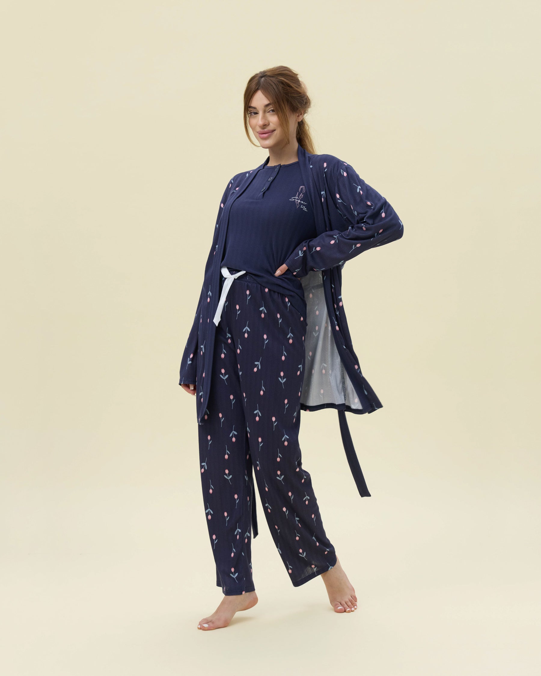 بيجامة نسائية - 3 قطع (M-2XL)