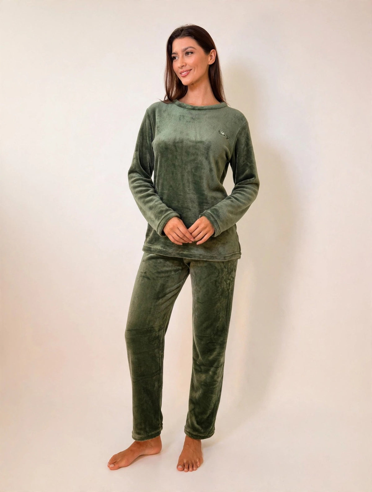 Women's Fleece Pullover Pajama Set – Olive (AS02-2#)