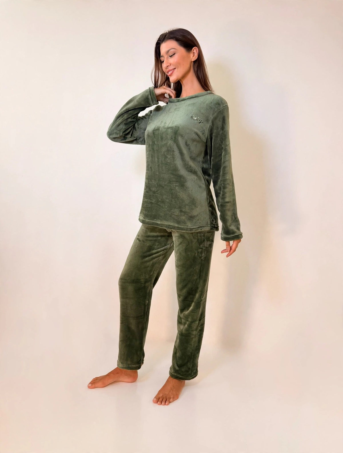 Women's Fleece Pullover Pajama Set – Olive (AS02-2#)