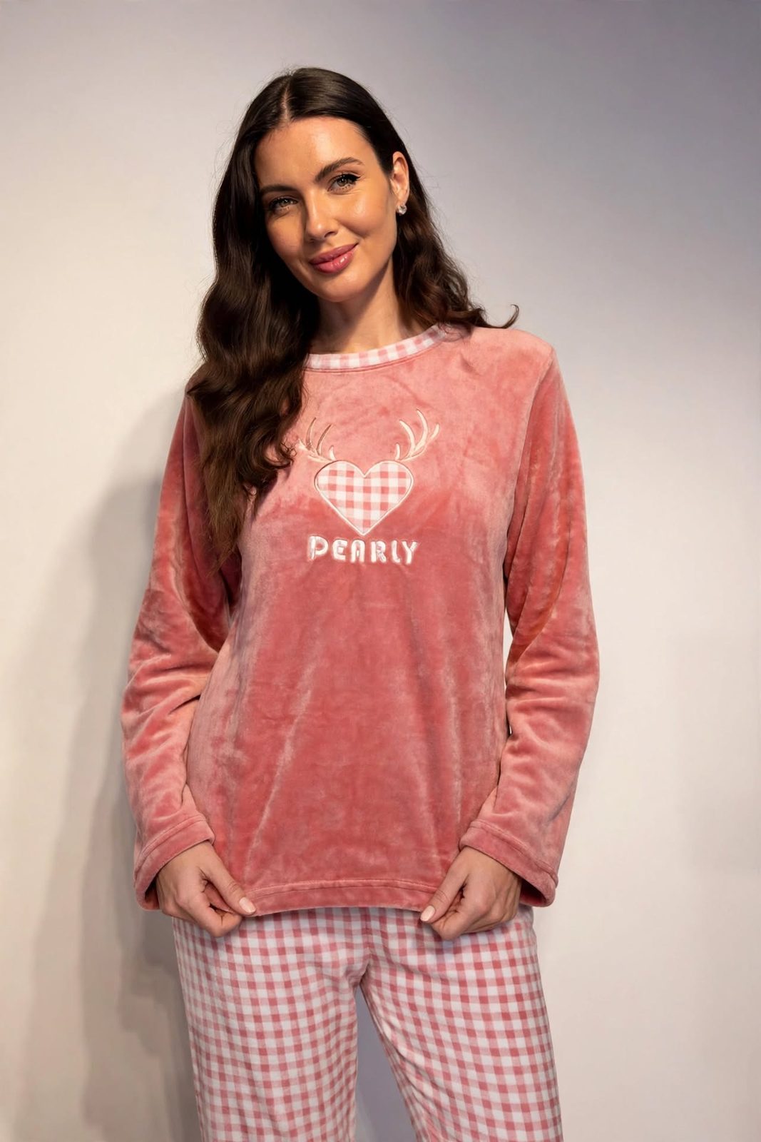 Women's Fleece Pullover Pajama Set – Blue / Pink (AS07-2#)
