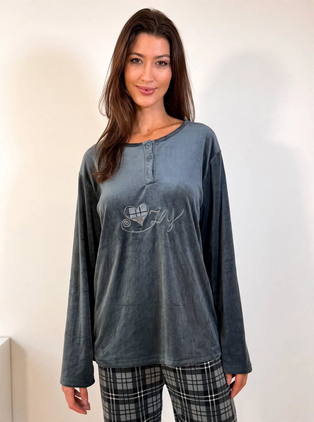 Women's Velvet Pullover Pajama Set – Grey (AY03-2#)