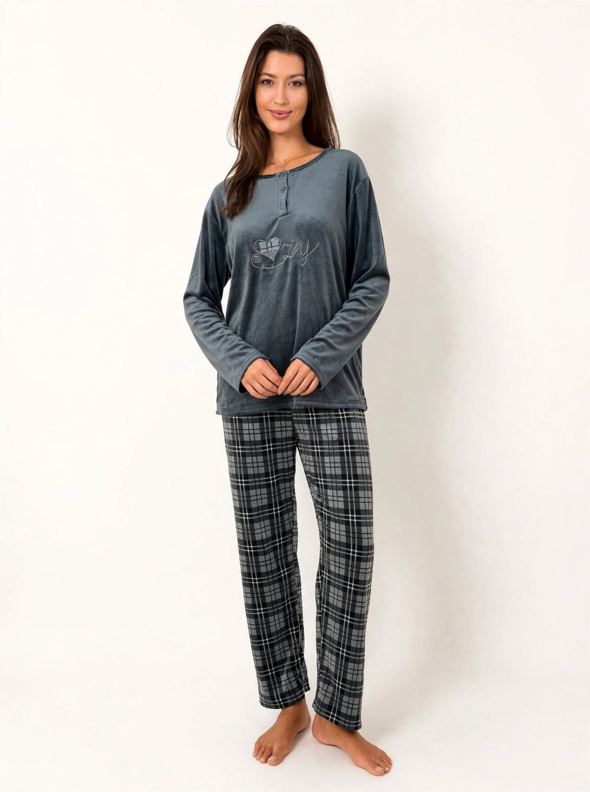 Women's Velvet Pullover Pajama Set – Grey (AY03-2#)