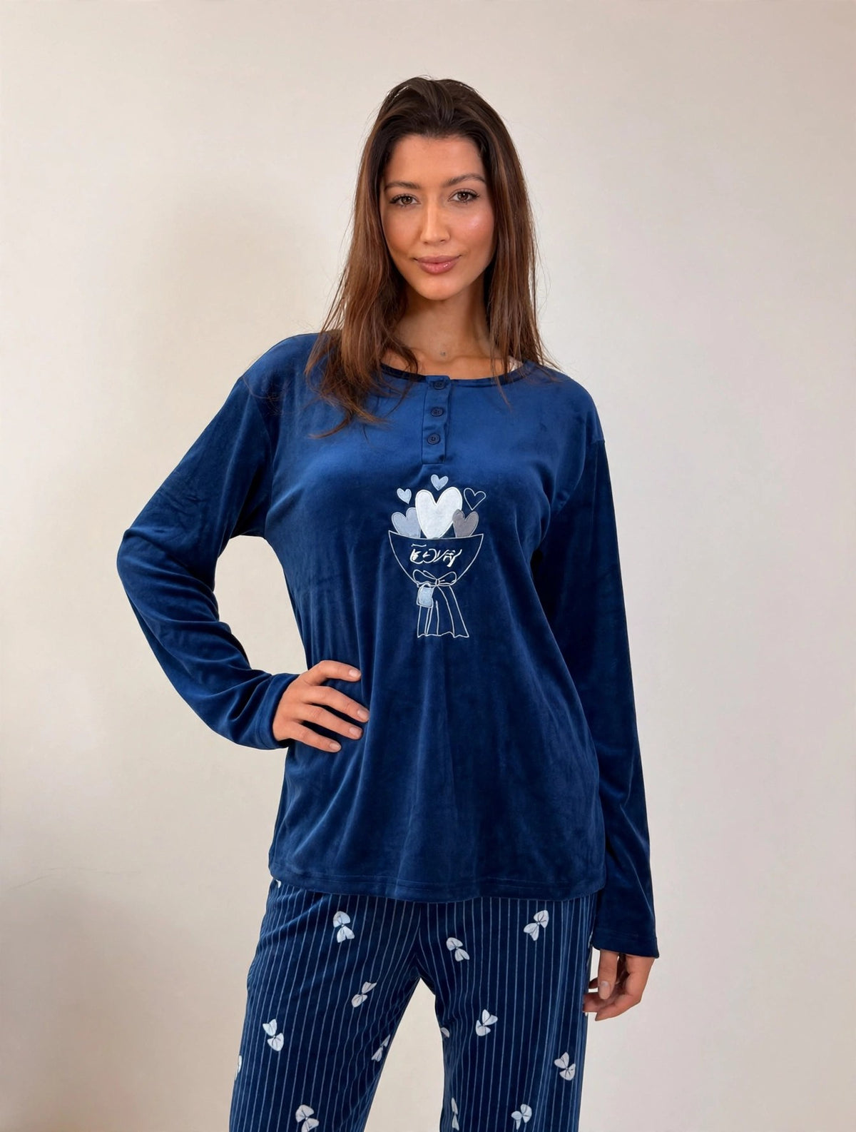 Women's Velvet Pullover Pajama Set – Navy (AY04-2#)