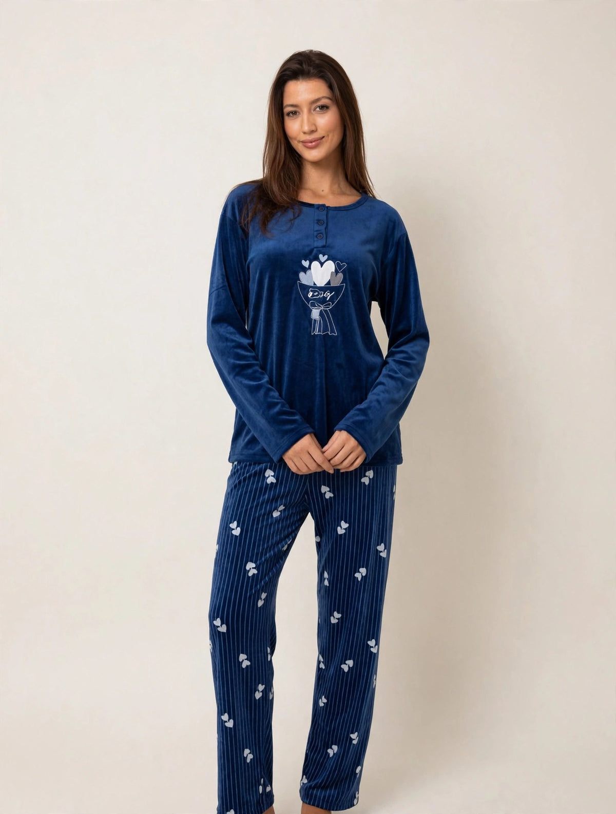 Women's Velvet Pullover Pajama Set – Navy (AY04-2#)