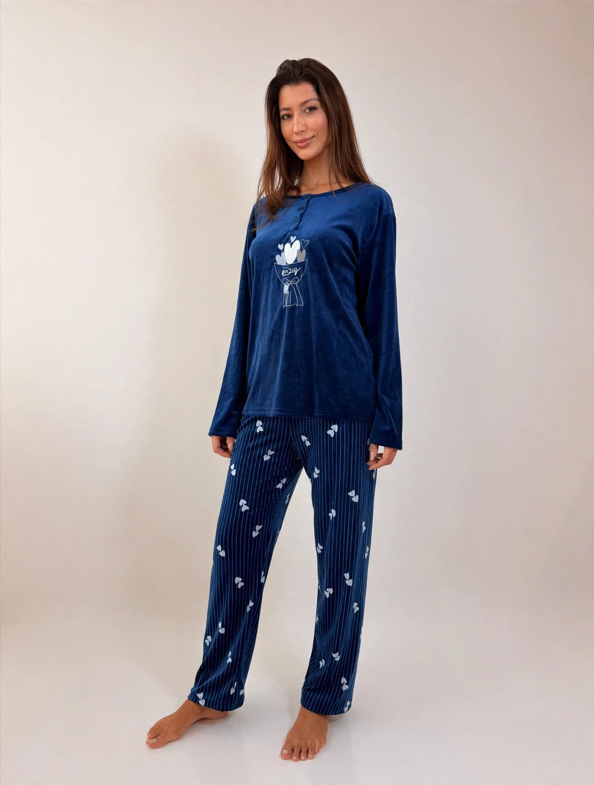 Women's Velvet Pullover Pajama Set – Navy (AY04-2#)