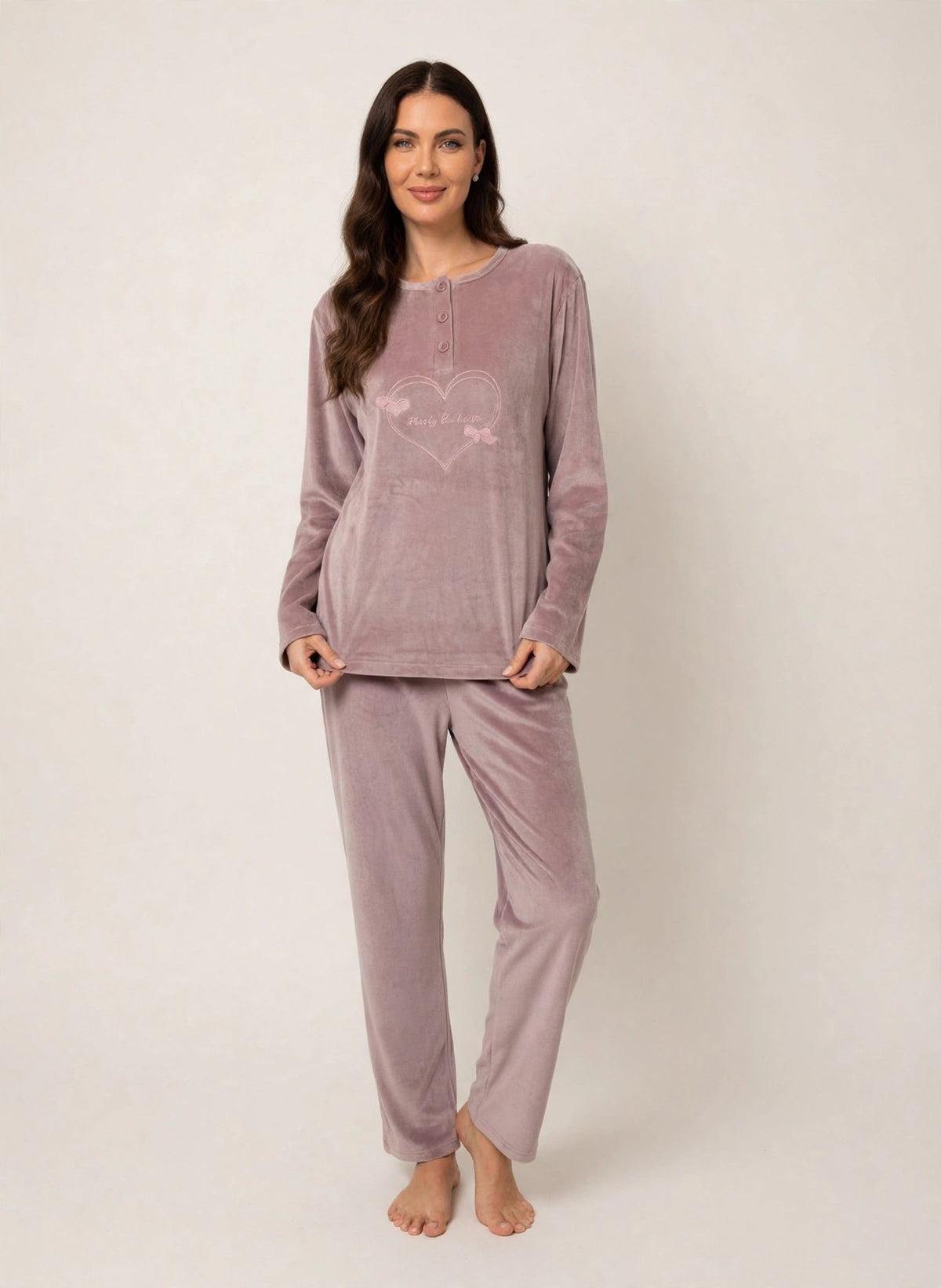 Women's Velvet Pullover Pajama Set – Navy / Mauve (AY14-2#)