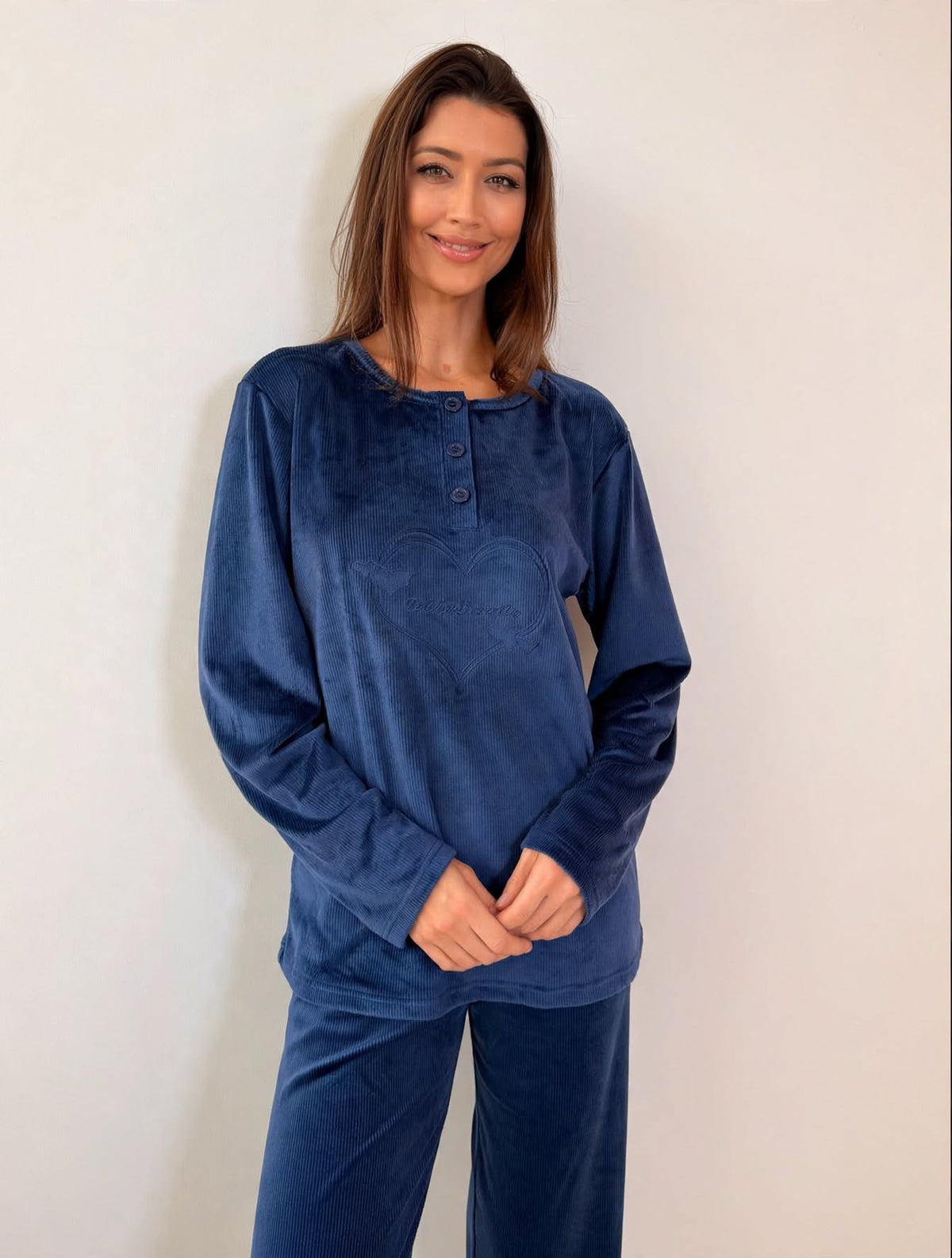Women's Velvet Pullover Pajama Set – Navy / Mauve (AY14-2#)