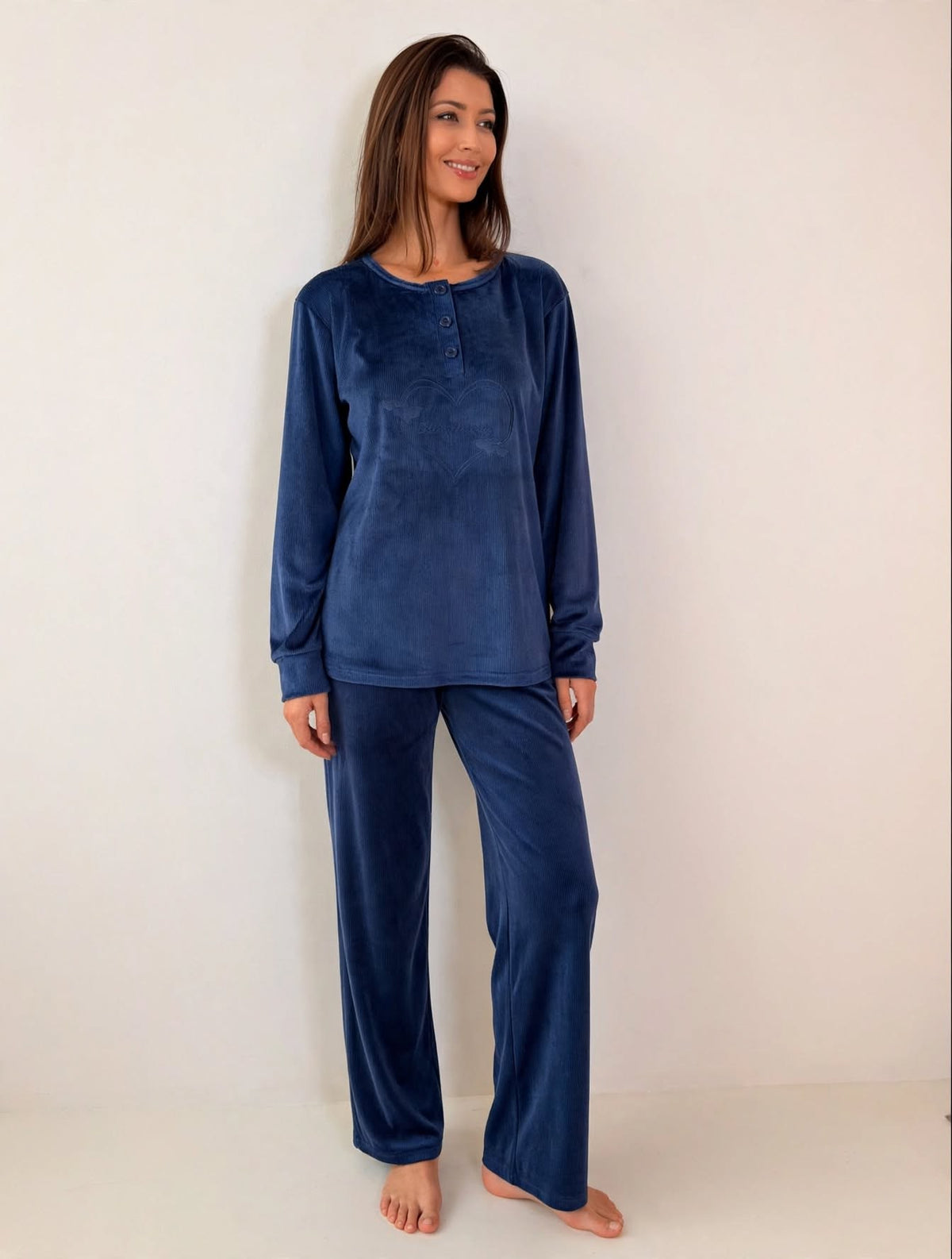 Women's Velvet Pullover Pajama Set – Navy / Mauve (AY14-2#)