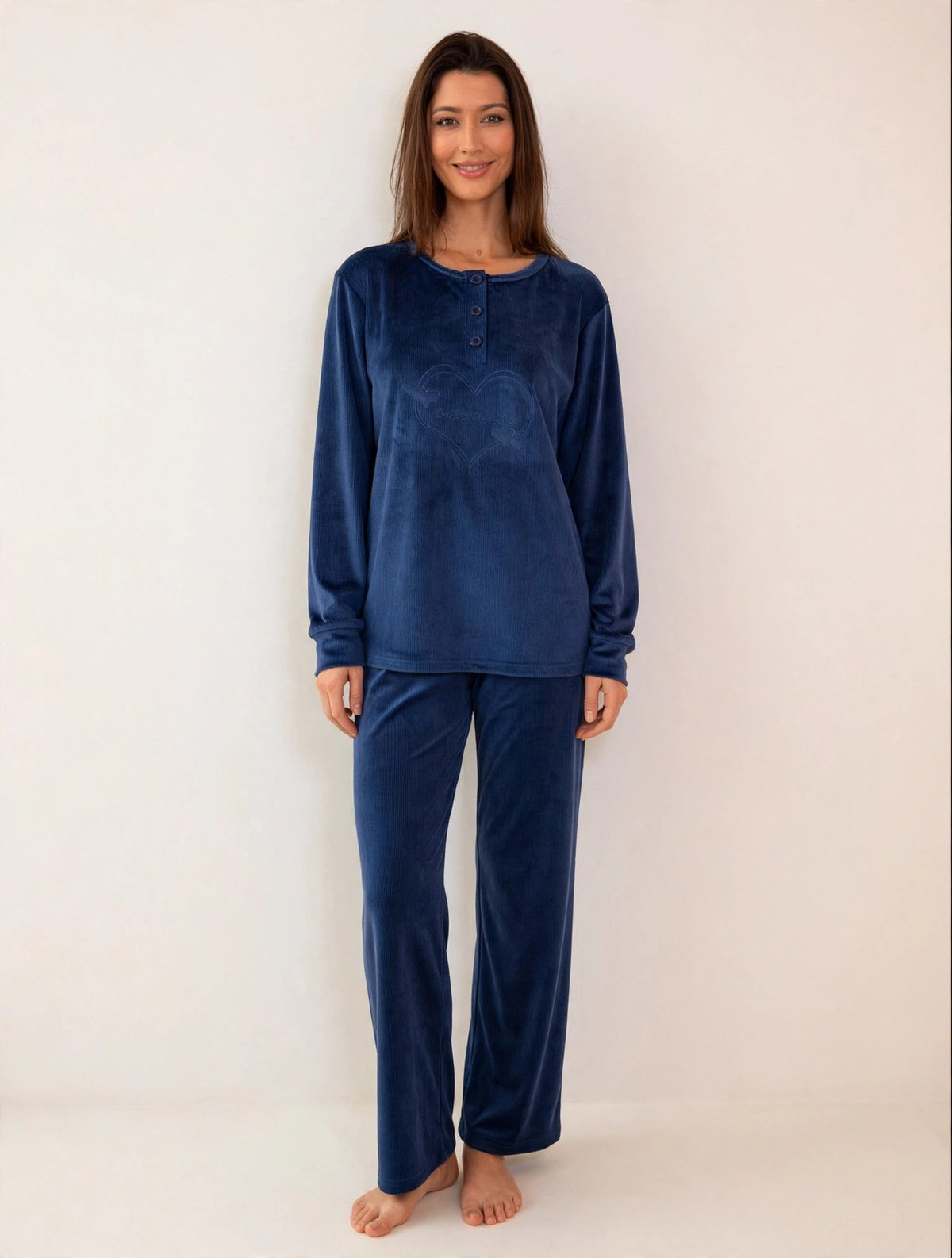 Women's Velvet Pullover Pajama Set – Navy / Mauve (AY14-2#)