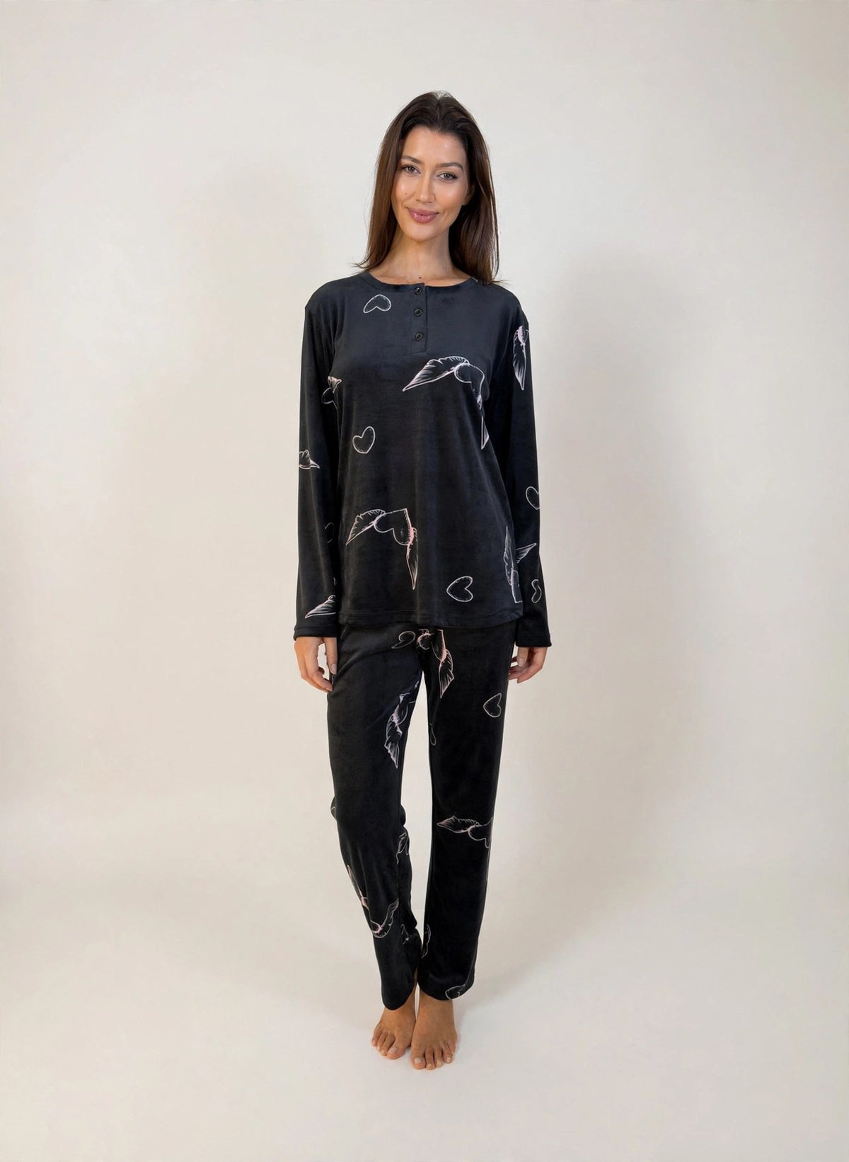 Women's Velvet Pullover Pajama Set – Black (AY17-2#)
