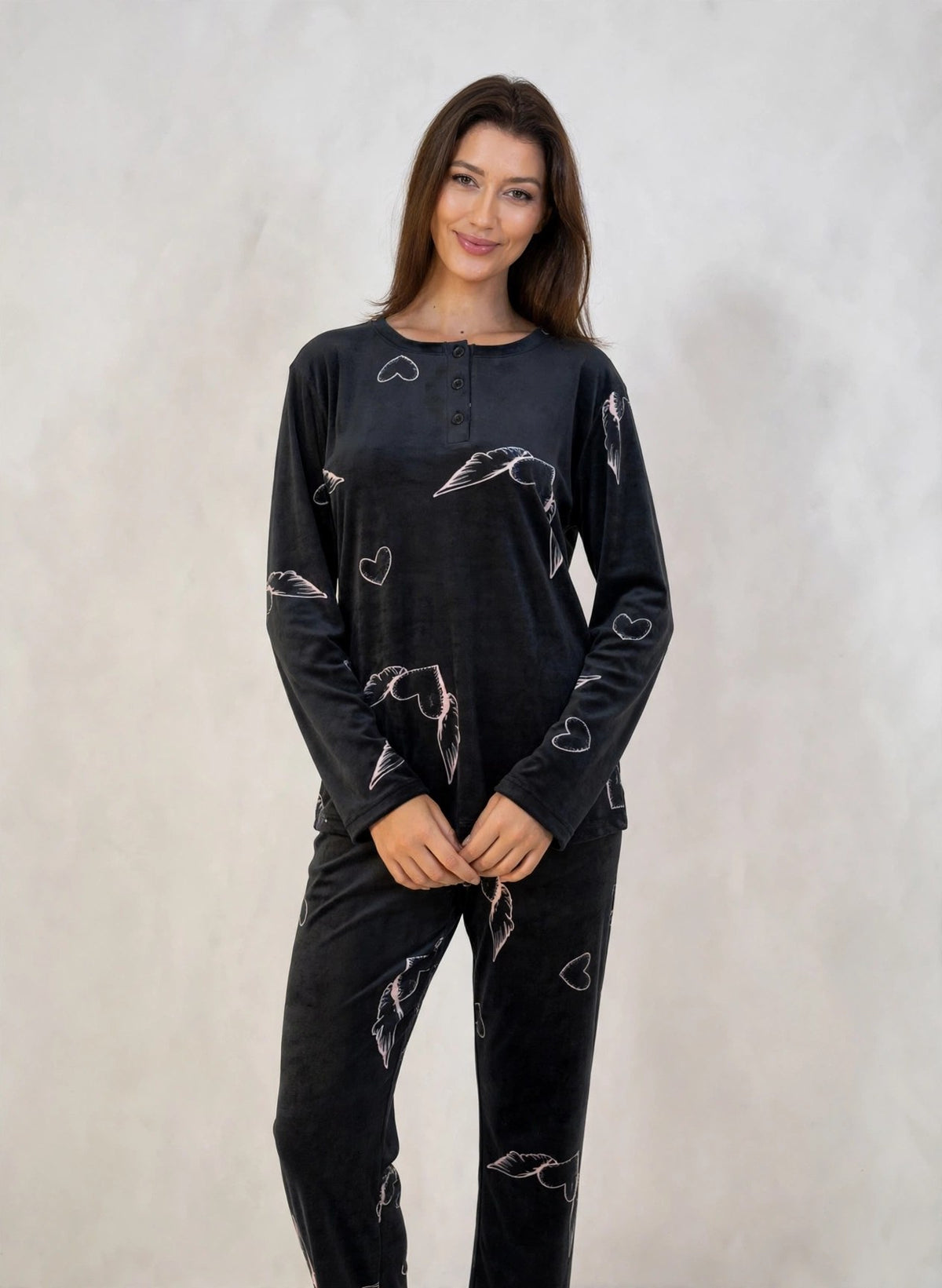 Women's Velvet Pullover Pajama Set – Black (AY17-2#)