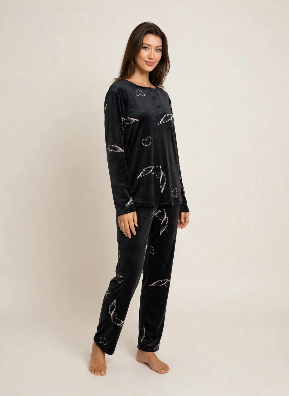Women's Velvet Pullover Pajama Set – Black (AY17-2#)