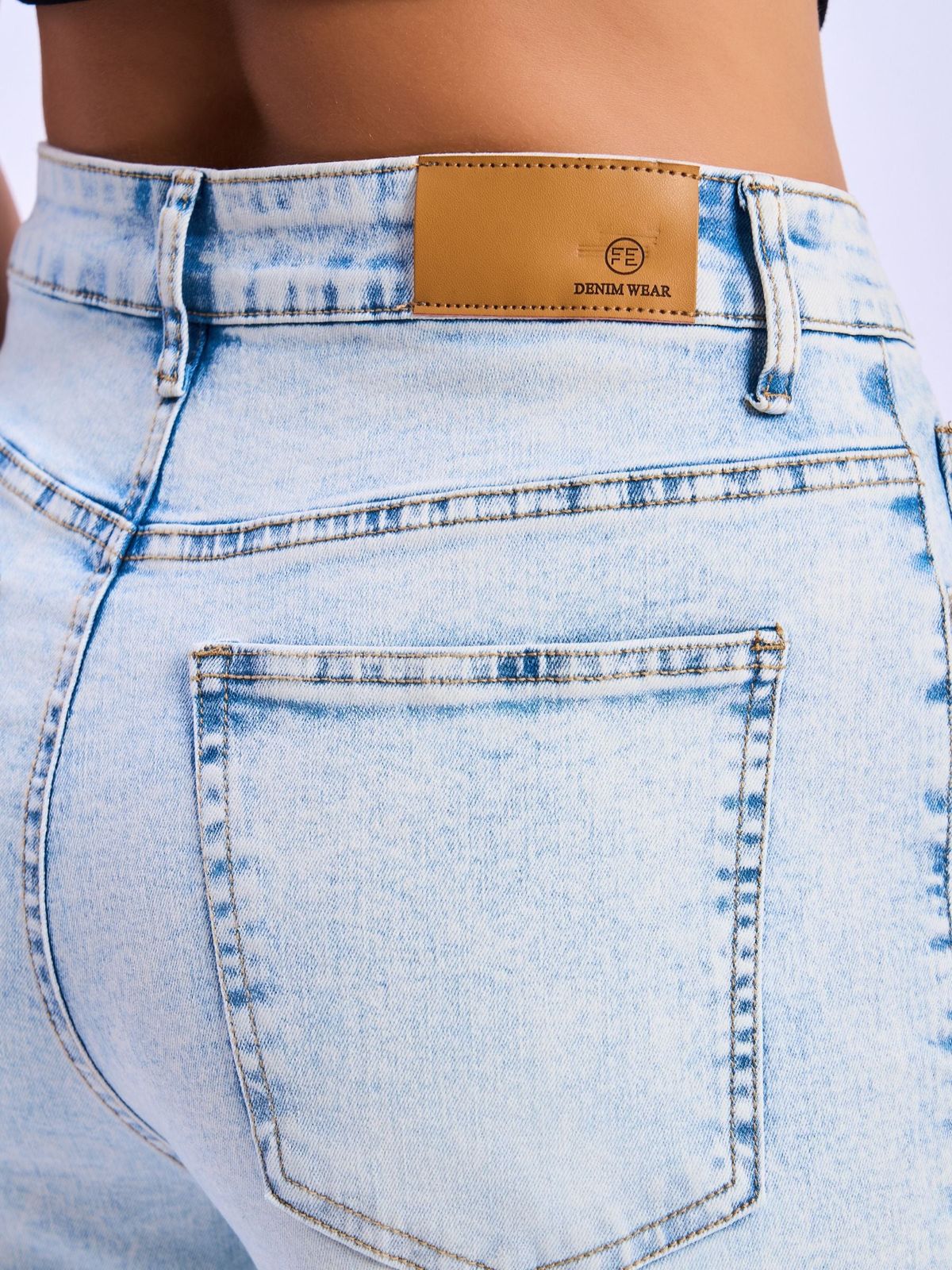 High waist TRF wide leg jeans in ice blue denim view#Color_ICE BLUE DENIM