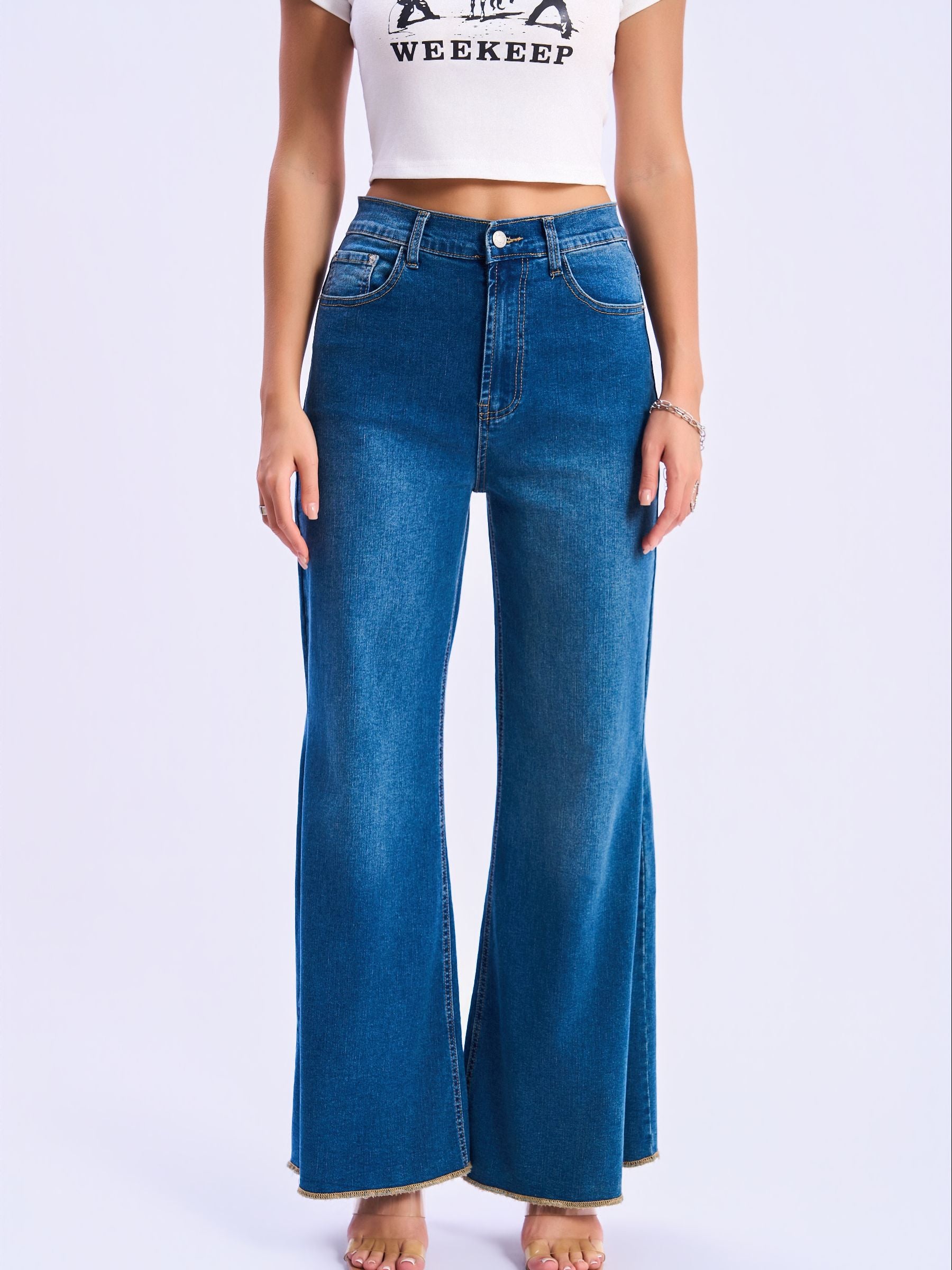 Feminines-High-Waisted-Wide-Leg-Flare-Jeans-Blue-Denim#Color_BLUE DENIM