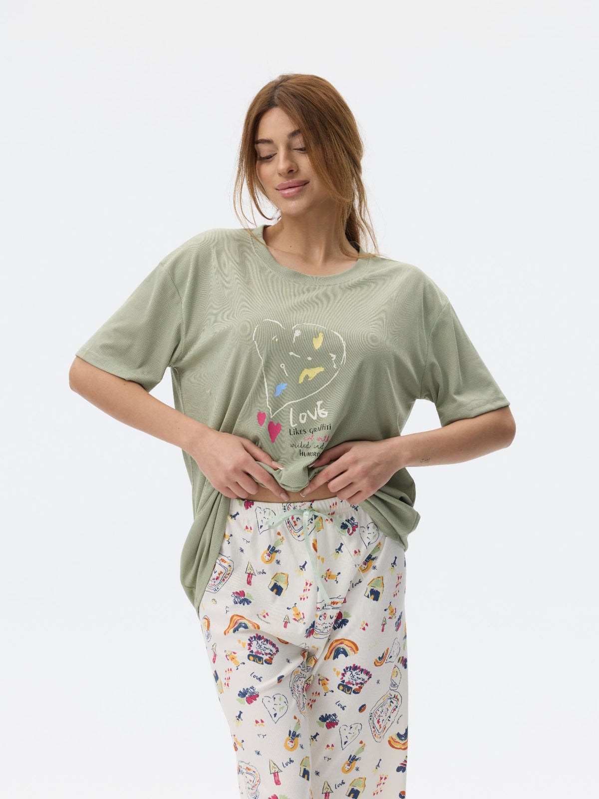 بيجامة نسائية - قطعتين (M-2XL)