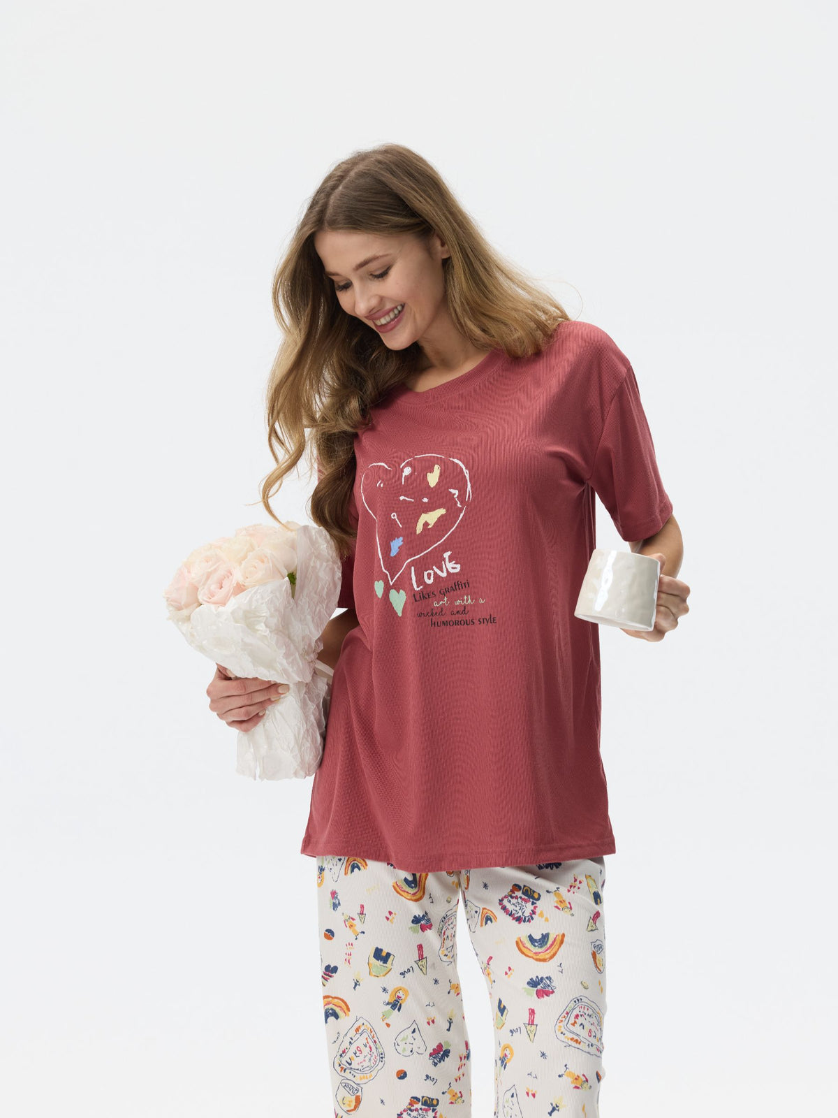بيجامة نسائية - قطعتين (M-2XL)