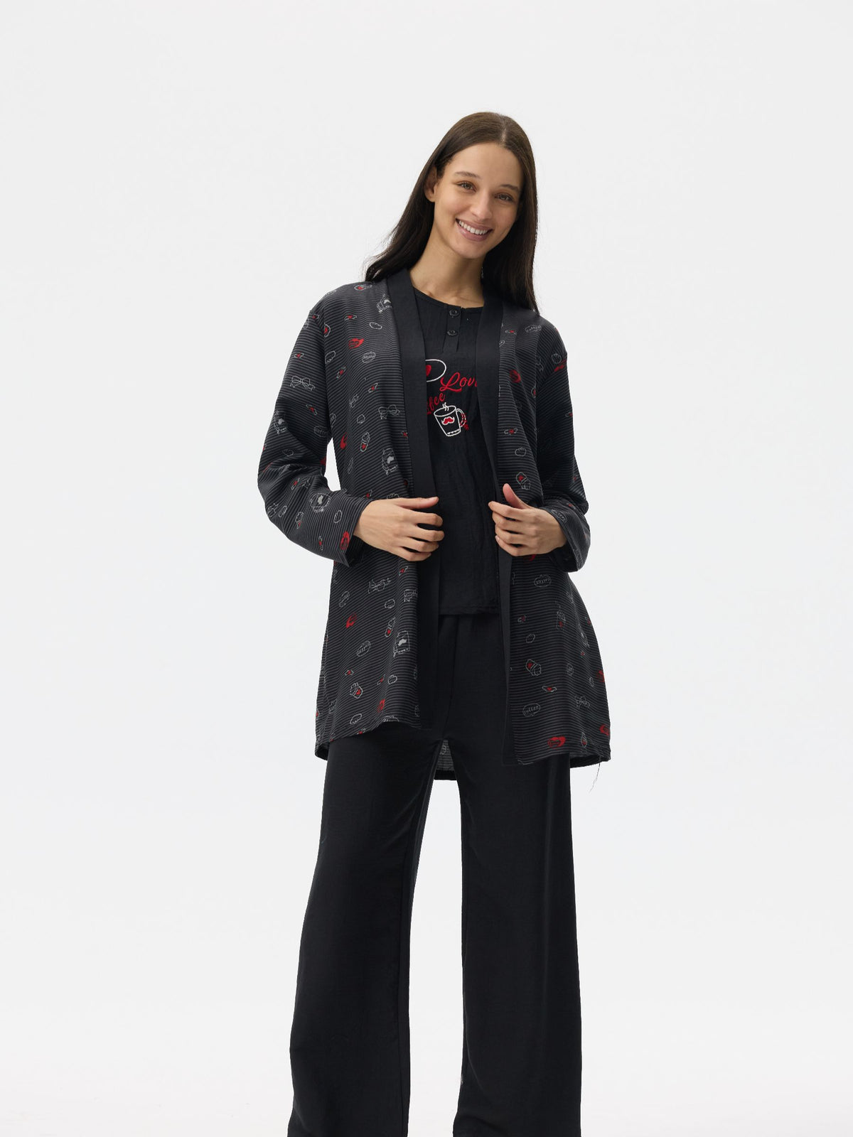 بيجامة نسائية - 3 قطع (M-2XL)