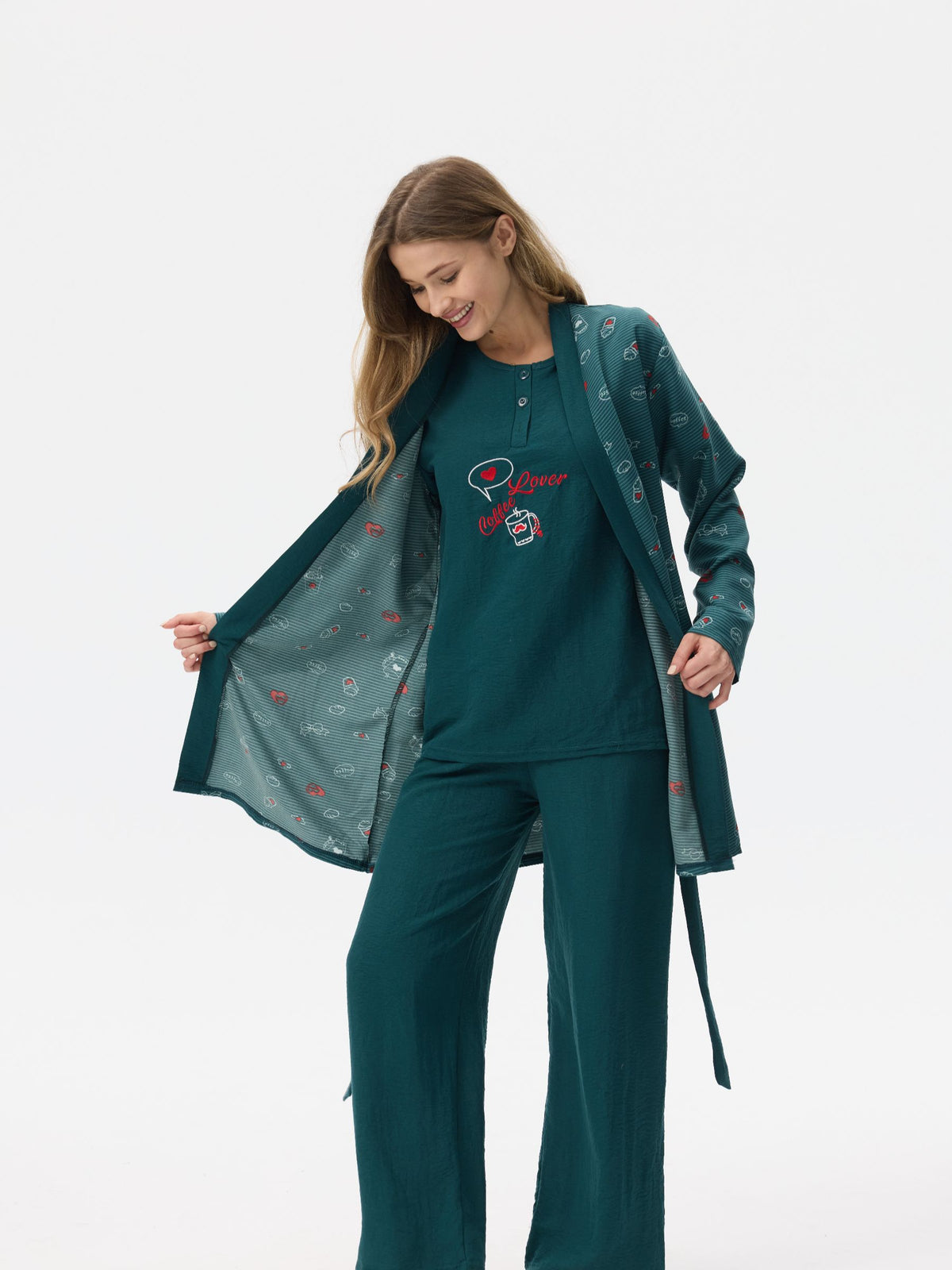 بيجامة نسائية - 3 قطع (M-2XL)