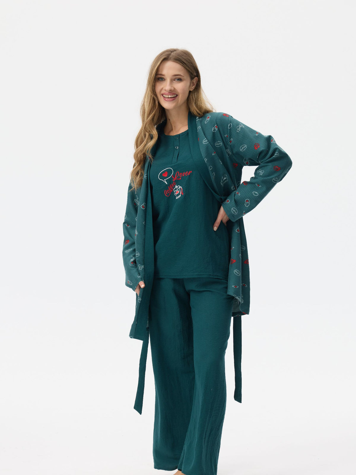 بيجامة نسائية - 3 قطع (M-2XL)