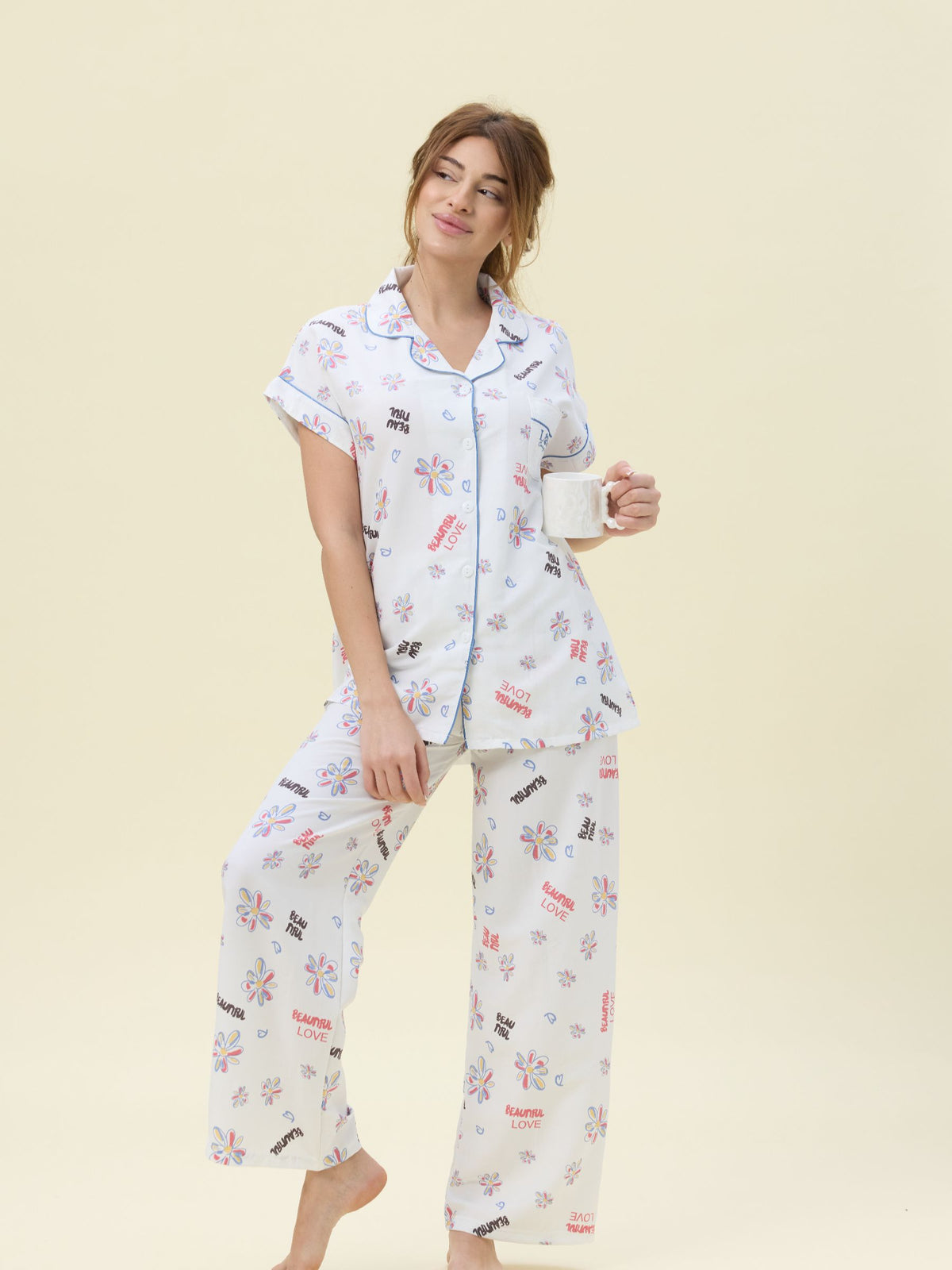 بيجامة نسائية - قطعتين (M-2XL)