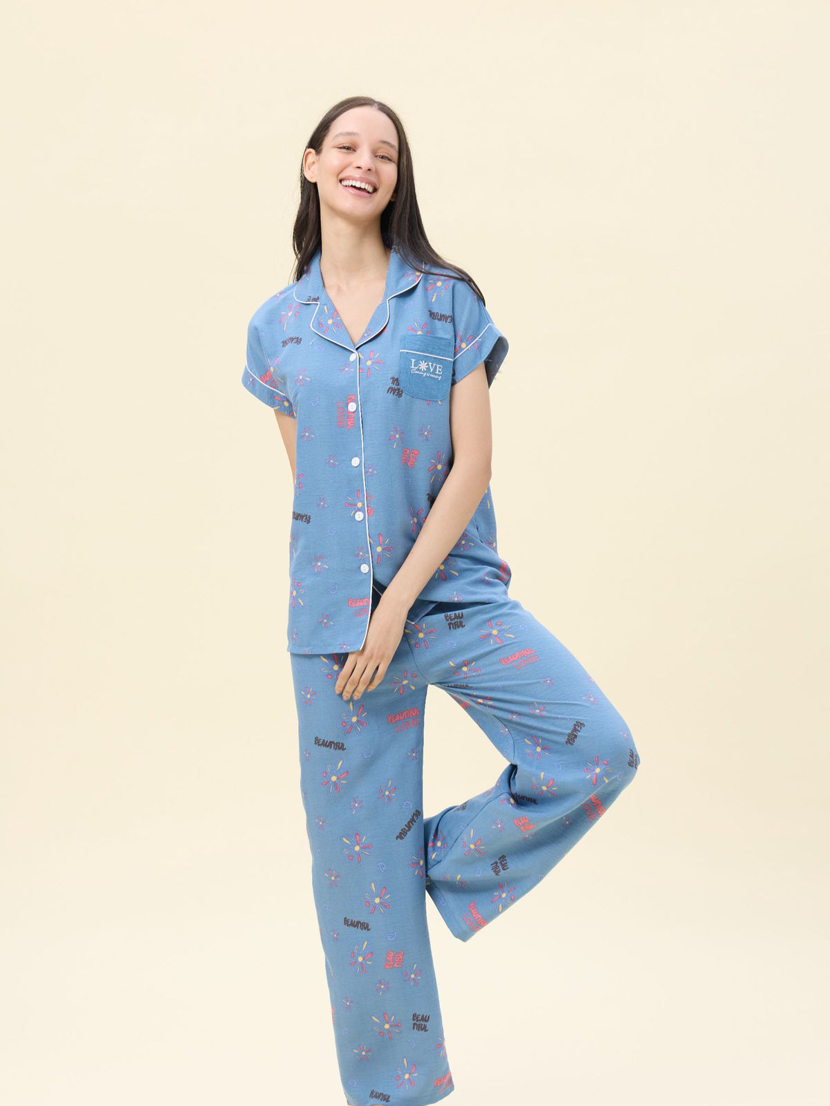 بيجامة نسائية - قطعتين (M-2XL)
