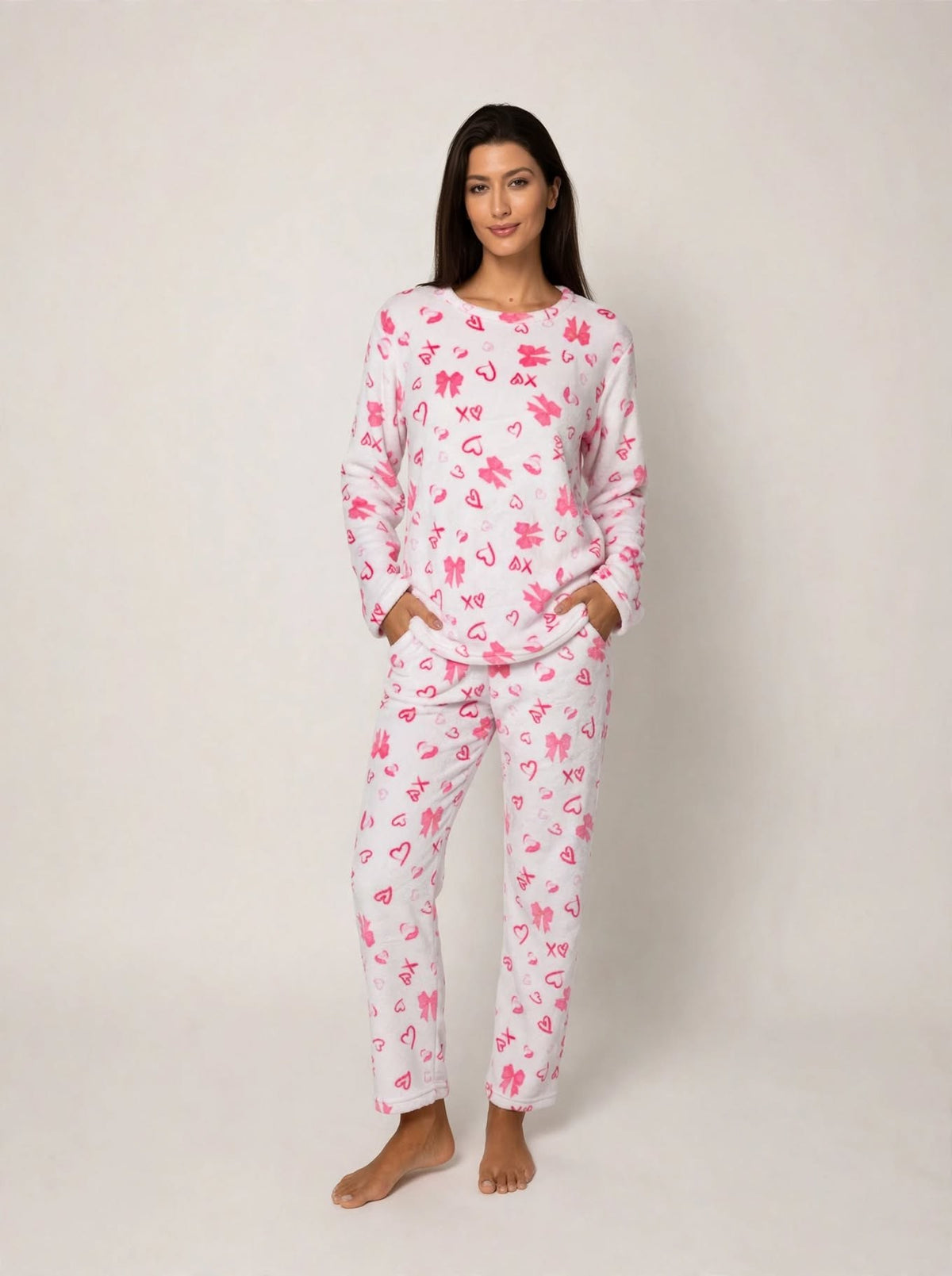 Women's Fleece Pullover Pajama Set – Pink (AS01-2#)
