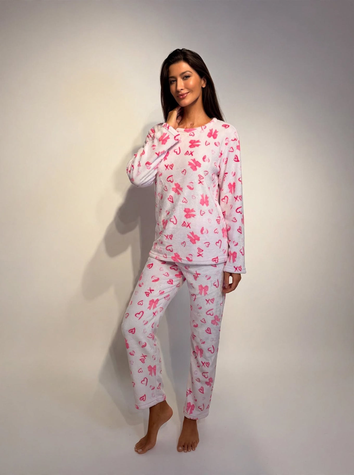Women's Fleece Pullover Pajama Set – Pink (AS01-2#)