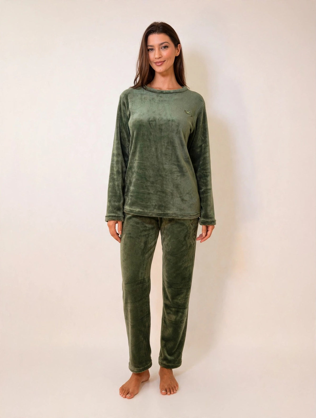 Women's Fleece Pullover Pajama Set – Olive (AS02-2#)