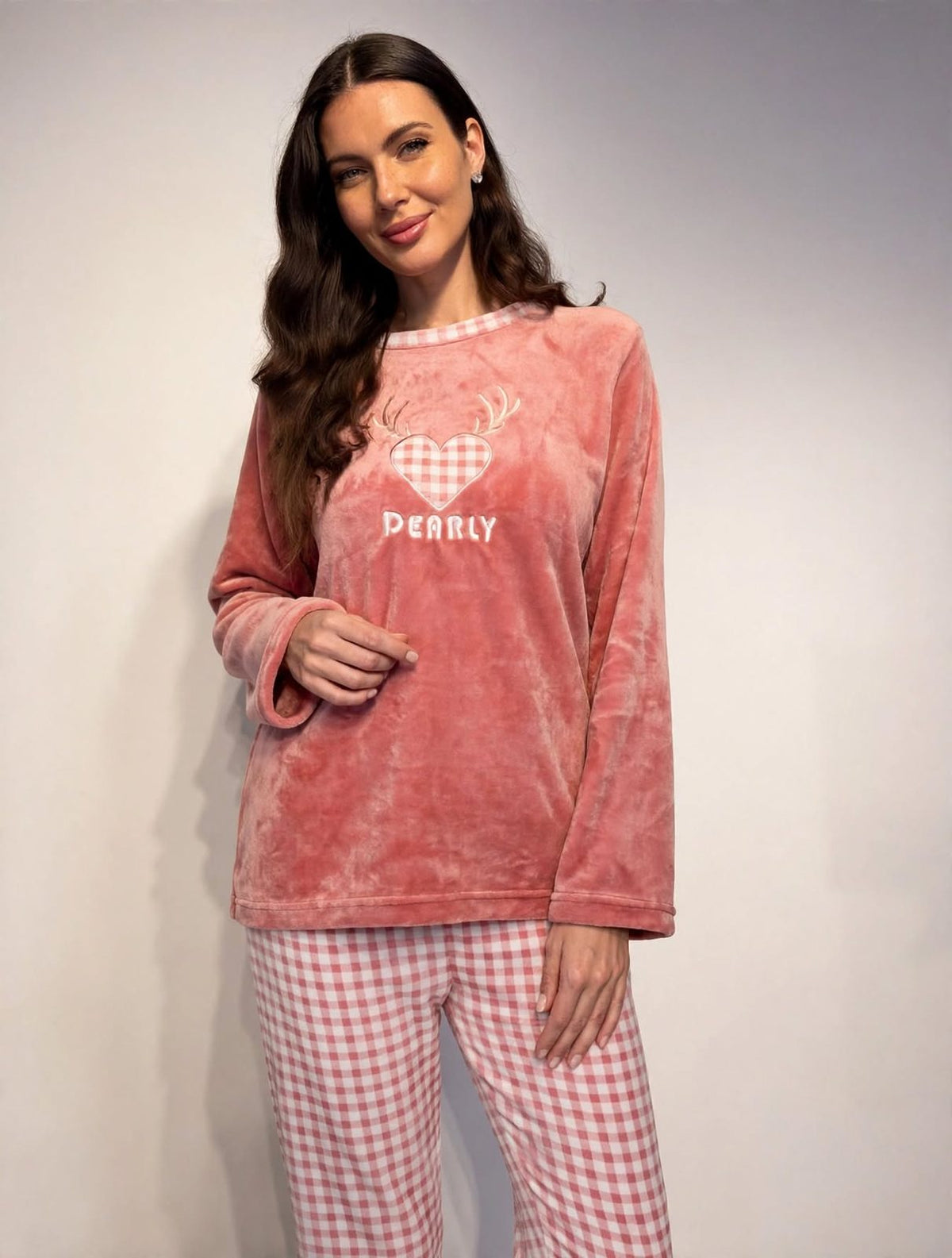 Women's Fleece Pullover Pajama Set – Blue / Pink (AS07-2#)