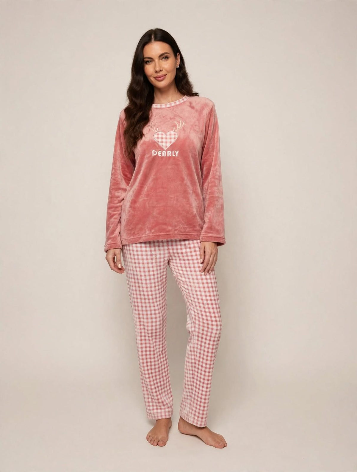 Women's Fleece Pullover Pajama Set – Blue / Pink (AS07-2#)