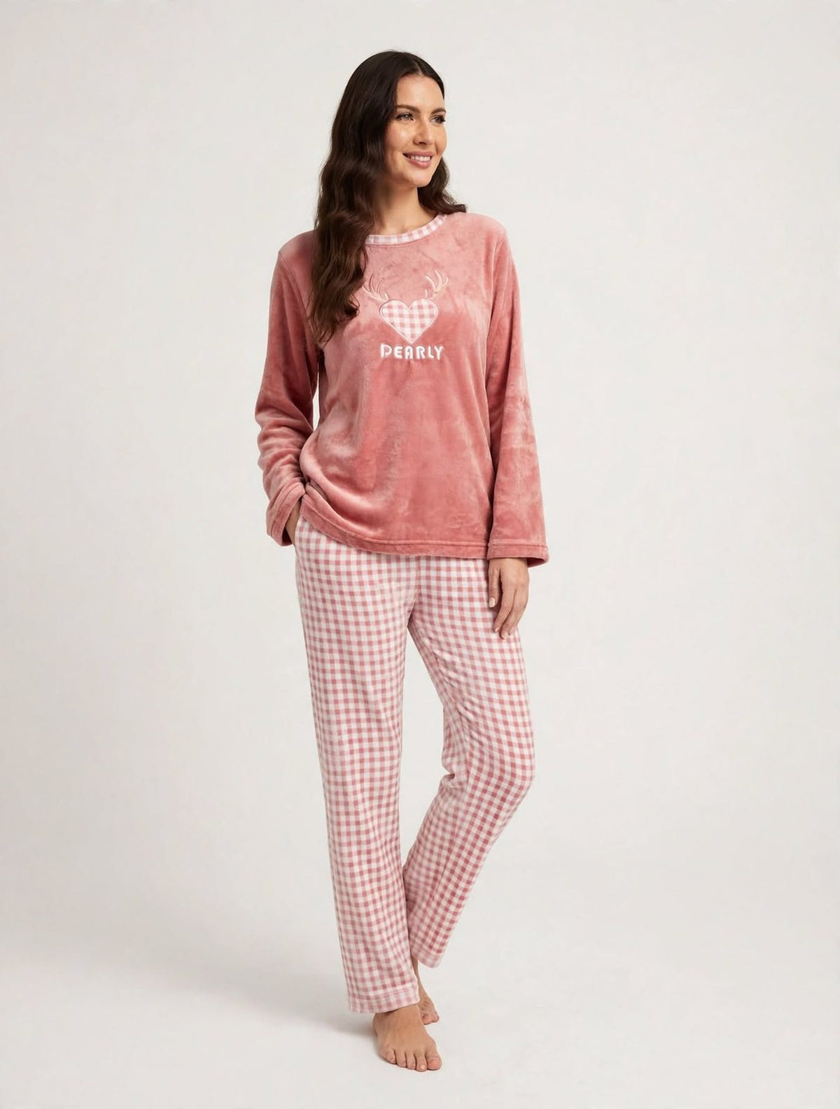 Women's Fleece Pullover Pajama Set – Blue / Pink (AS07-2#)