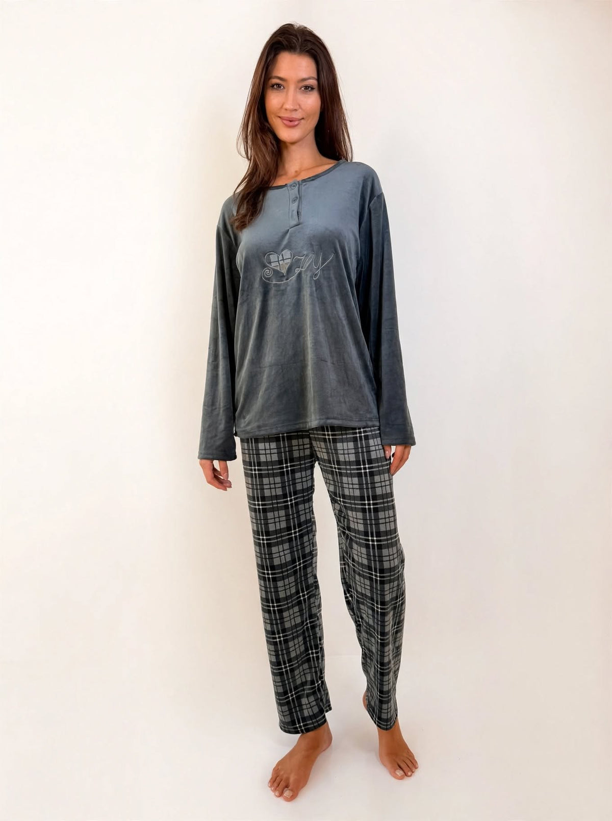 Women's Velvet Pullover Pajama Set – Grey (AY03-2#)