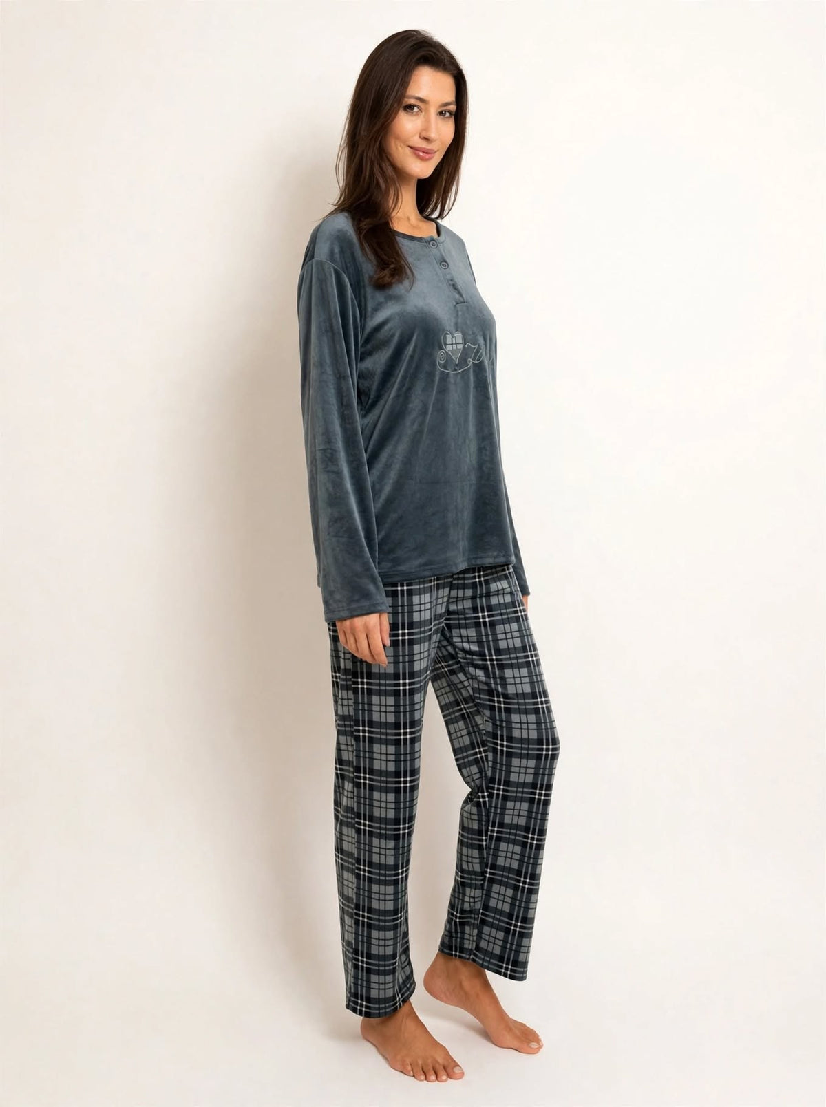 Women's Velvet Pullover Pajama Set – Grey (AY03-2#)