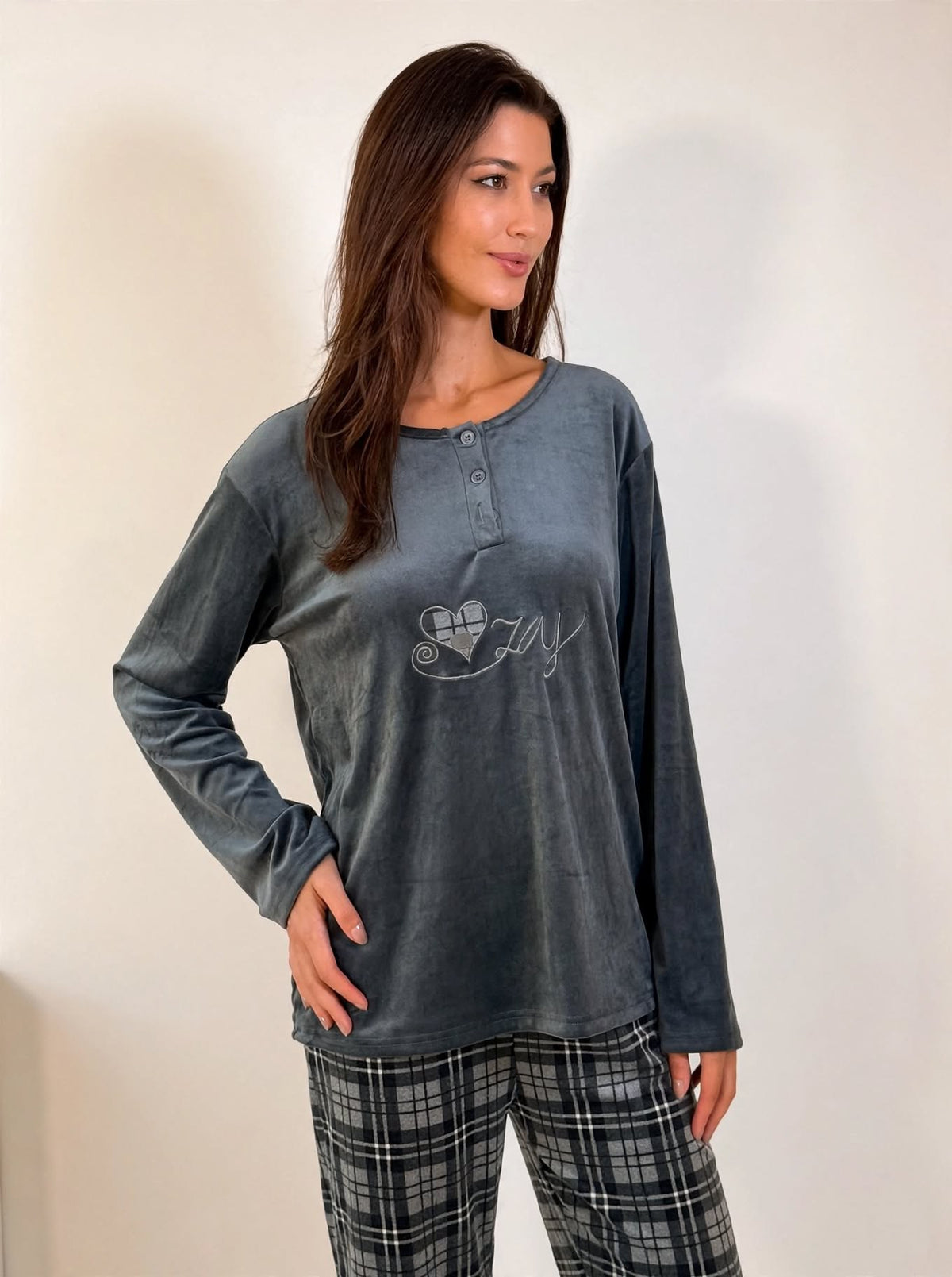 Women's Velvet Pullover Pajama Set – Grey (AY03-2#)