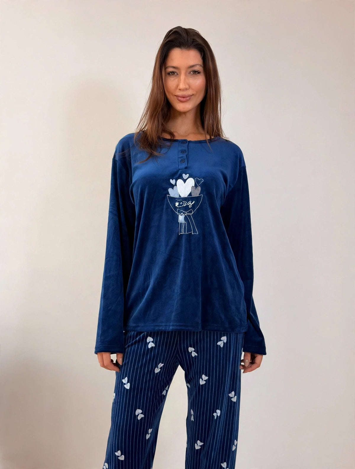 Women's Velvet Pullover Pajama Set – Navy (AY04-2#)