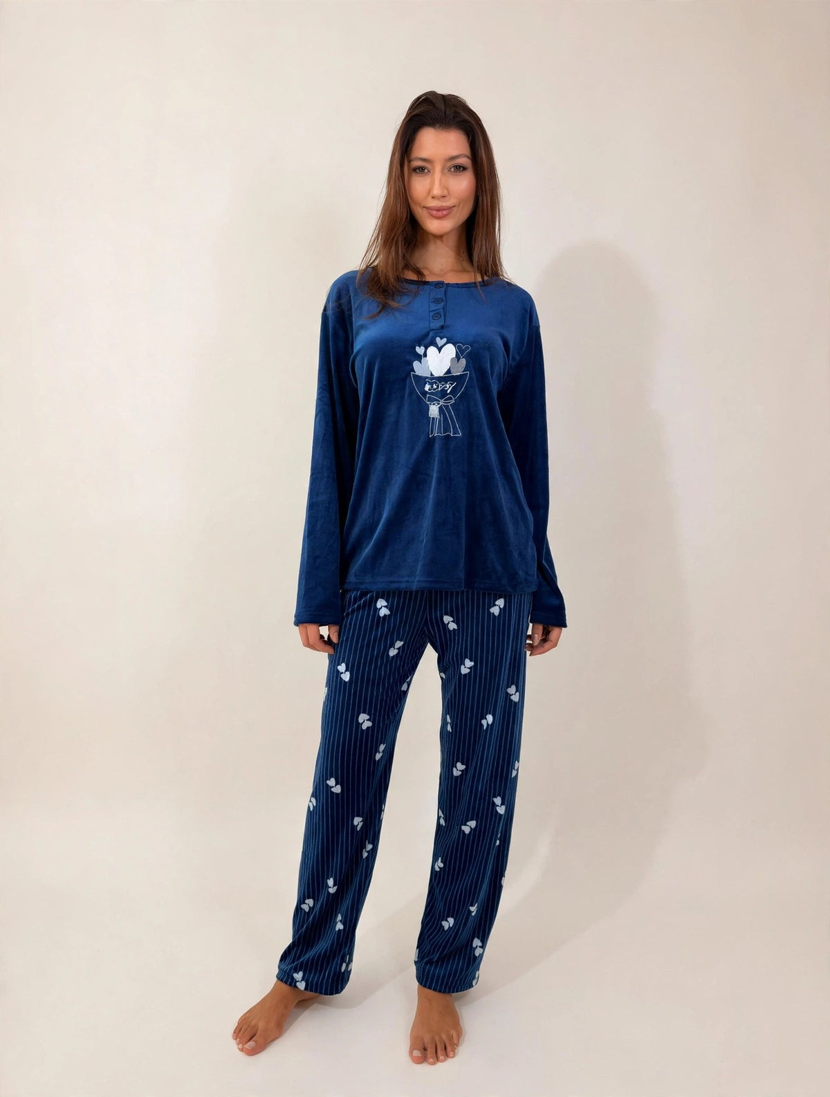 Women's Velvet Pullover Pajama Set – Navy (AY04-2#)