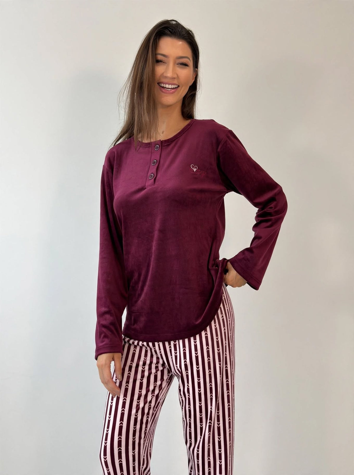 Women's Velvet Pullover Pajama Set – Burgundy (AY05-2#)