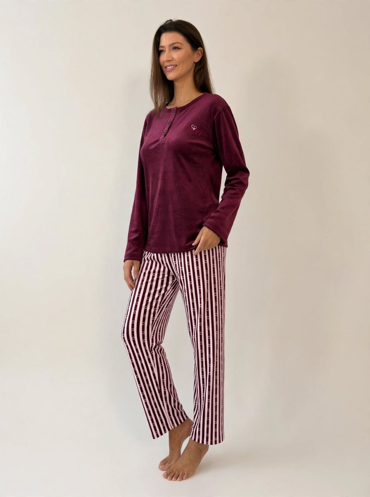 Women's Velvet Pullover Pajama Set – Burgundy (AY05-2#)