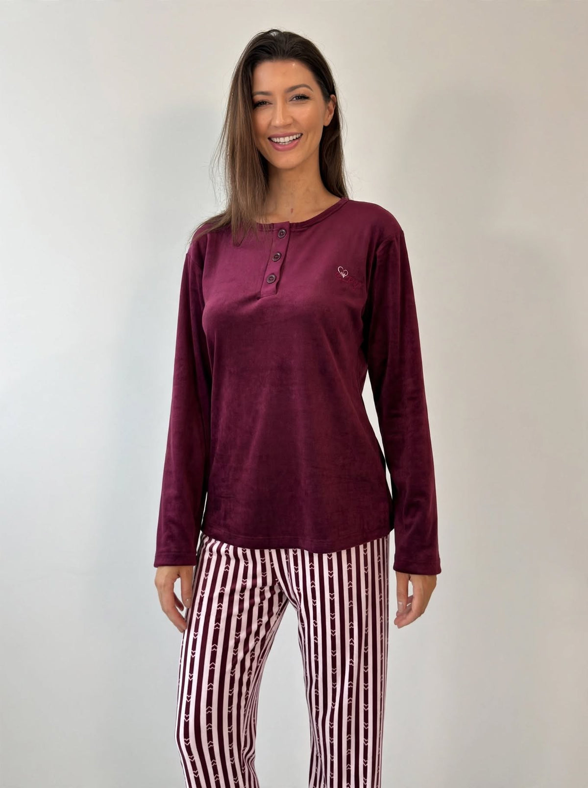 Women's Velvet Pullover Pajama Set – Burgundy (AY05-2#)