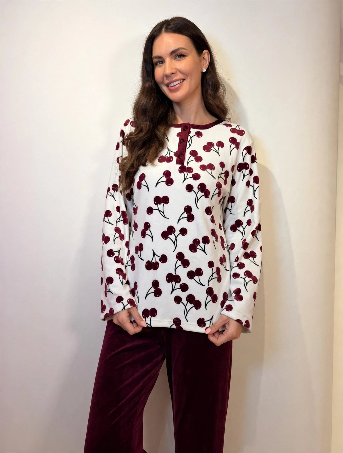 Women's Velvet Pullover Pajama Set – Cherry (AY06-2#)