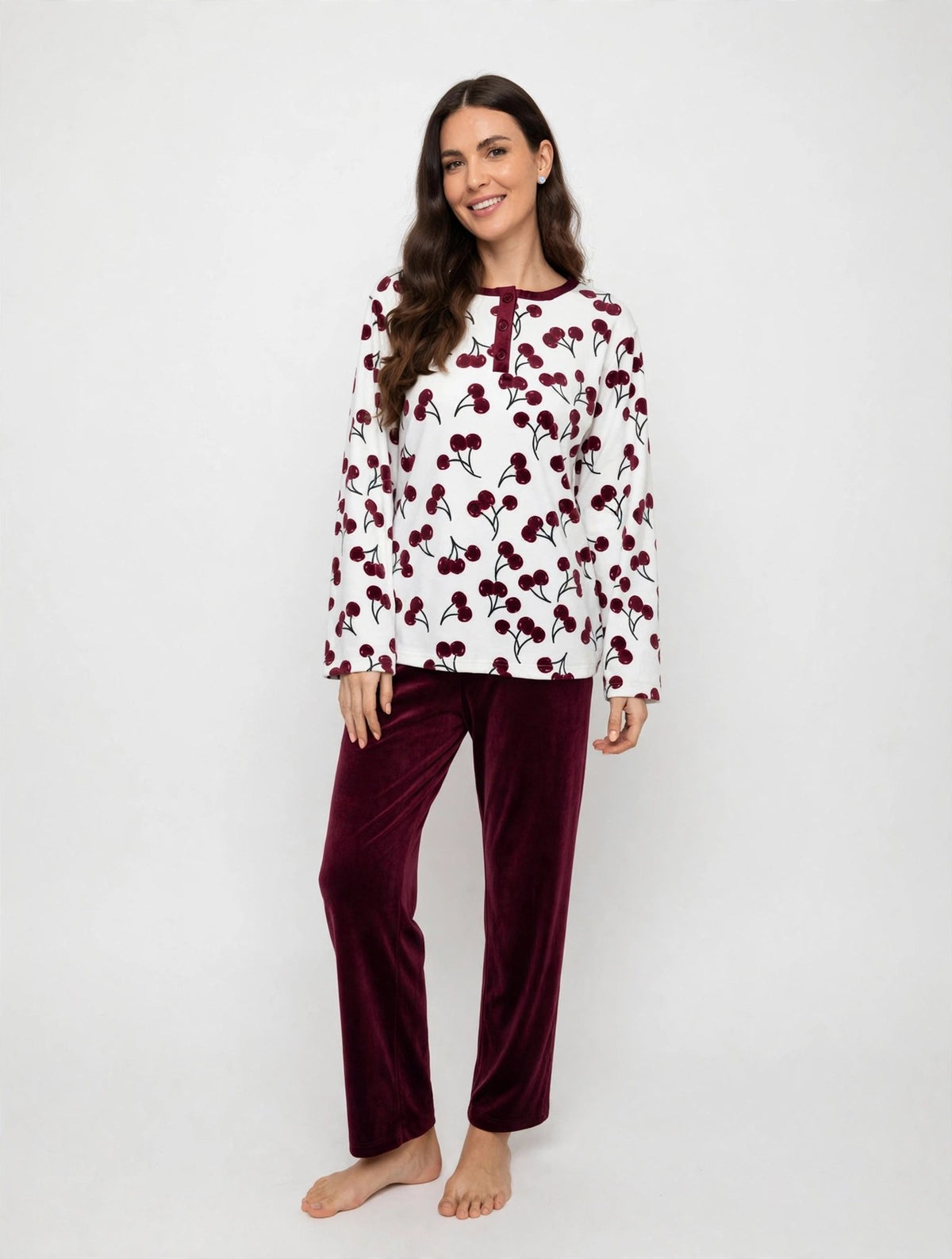 Women's Velvet Pullover Pajama Set – Cherry (AY06-2#)
