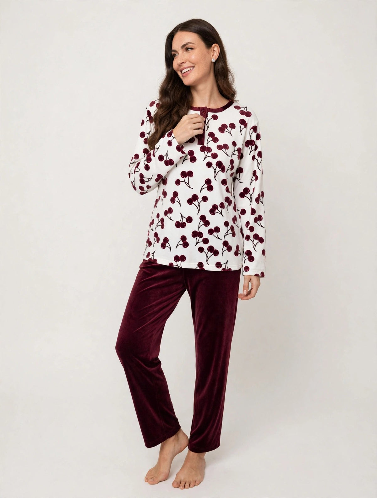 Women's Velvet Pullover Pajama Set – Cherry (AY06-2#)
