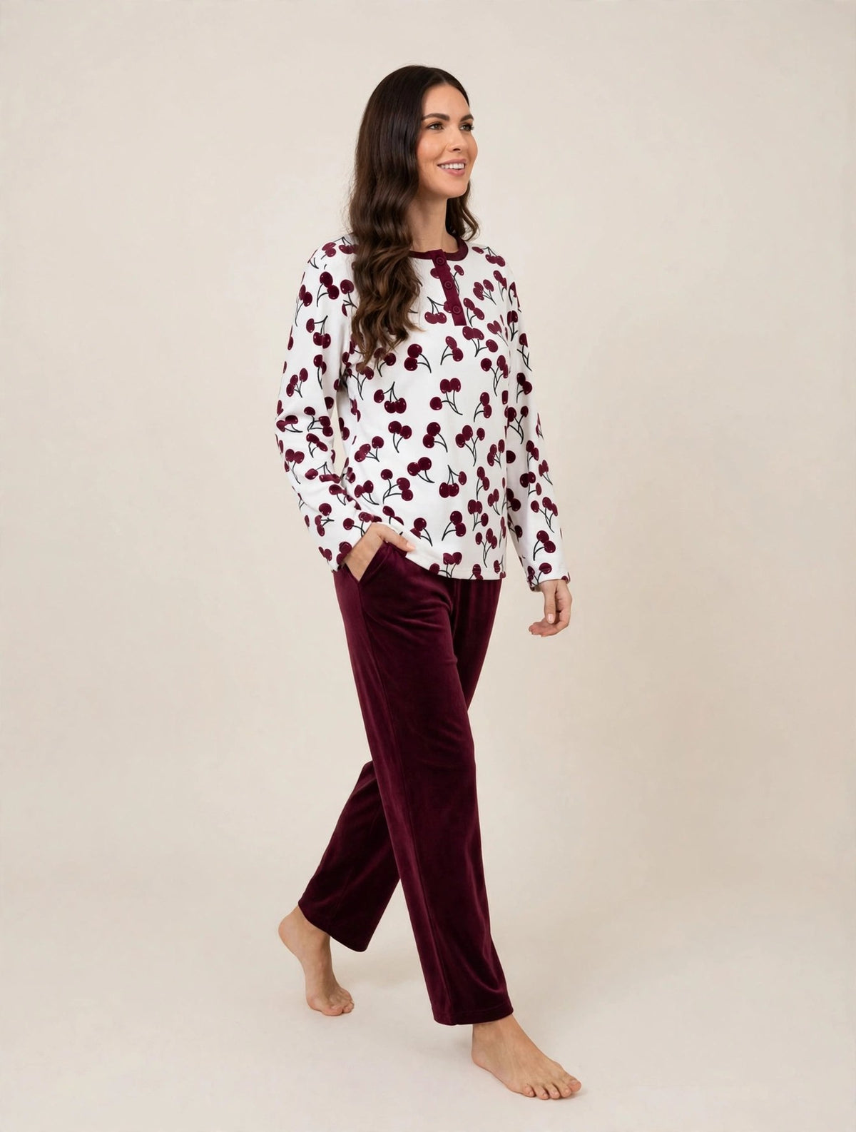 Women's Velvet Pullover Pajama Set – Cherry (AY06-2#)