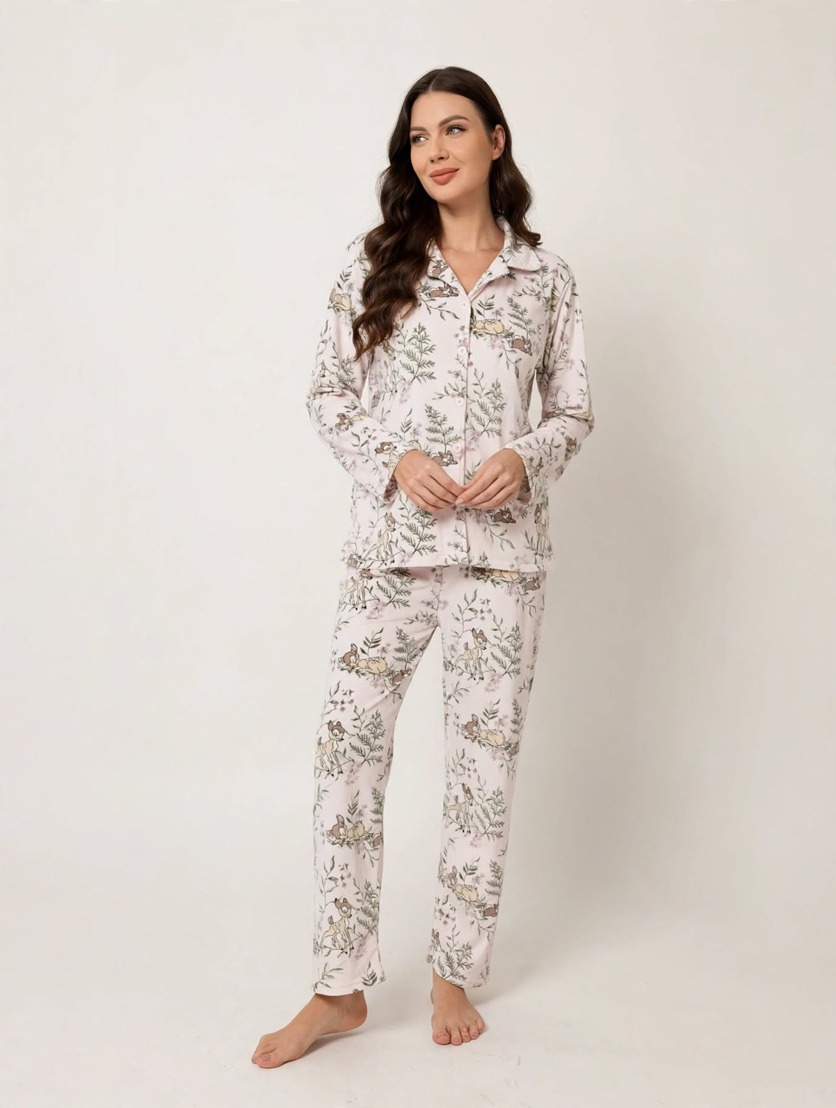Women's Velvet Button-Up Pajama Set – Pink Fawn (AY13#)