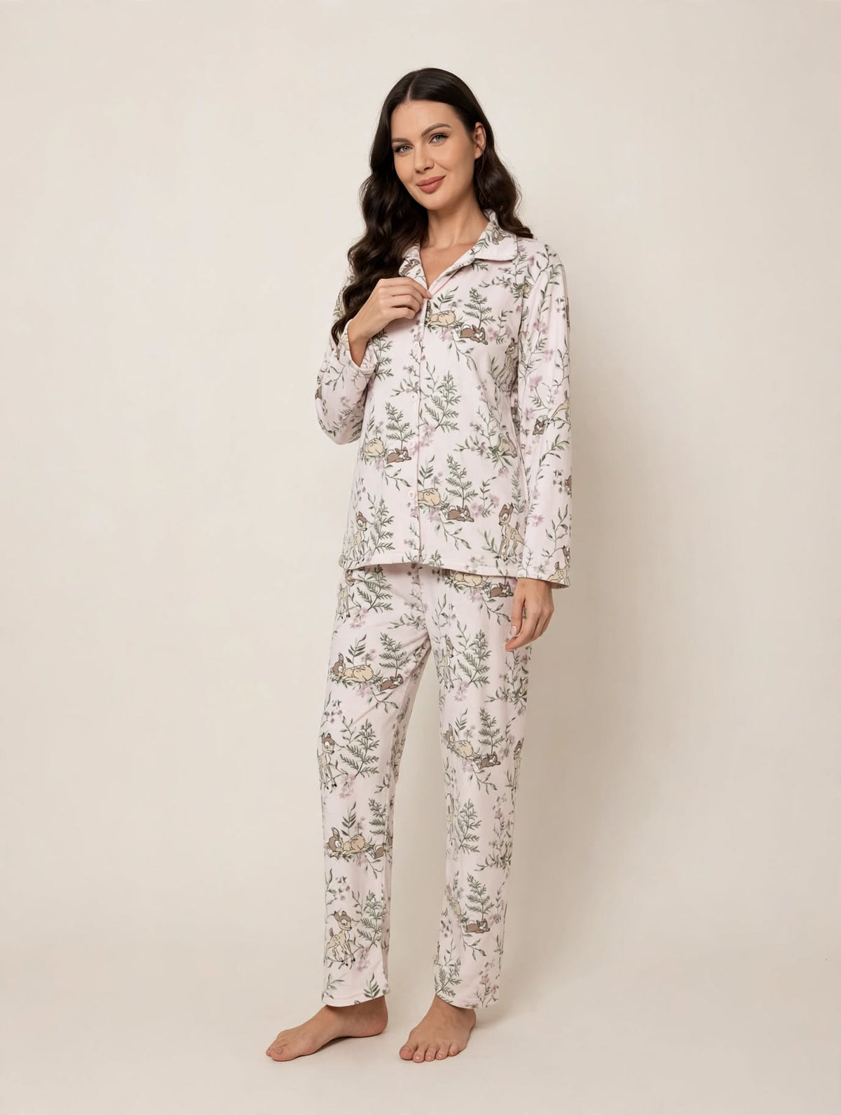 Women's Velvet Button-Up Pajama Set – Pink Fawn (AY13#)