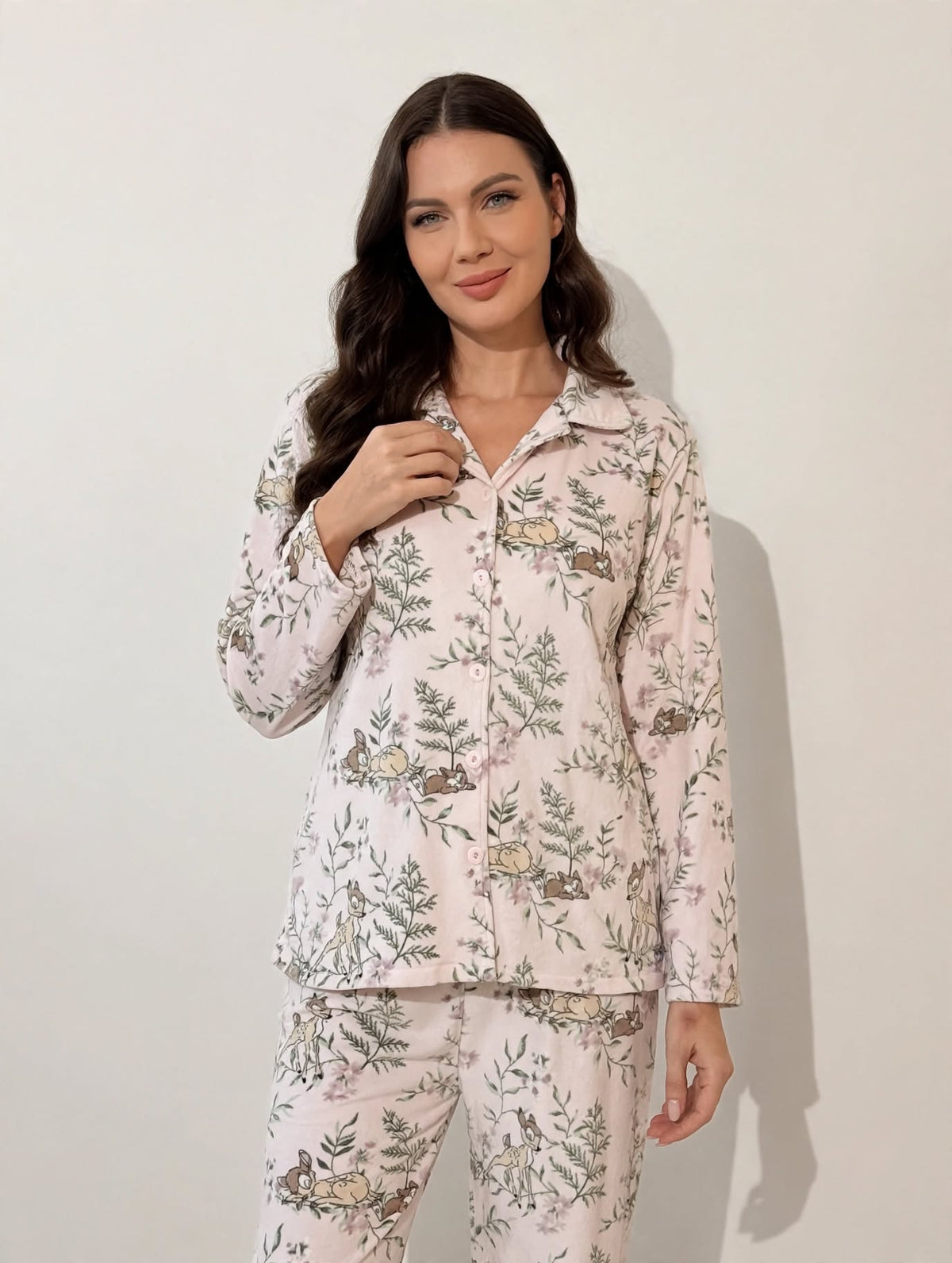 Women's Velvet Button-Up Pajama Set – Pink Fawn (AY13#)