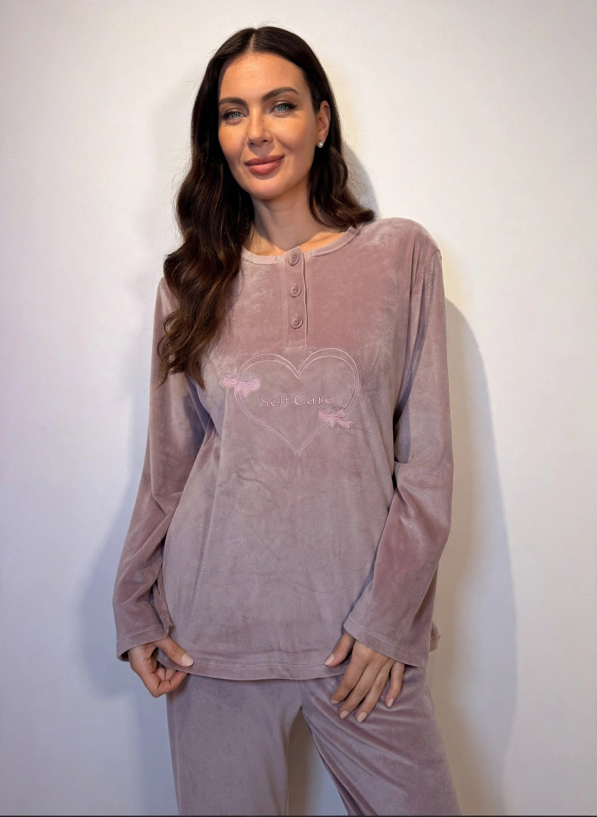 Women's Velvet Pullover Pajama Set – Navy / Mauve (AY14-2#)