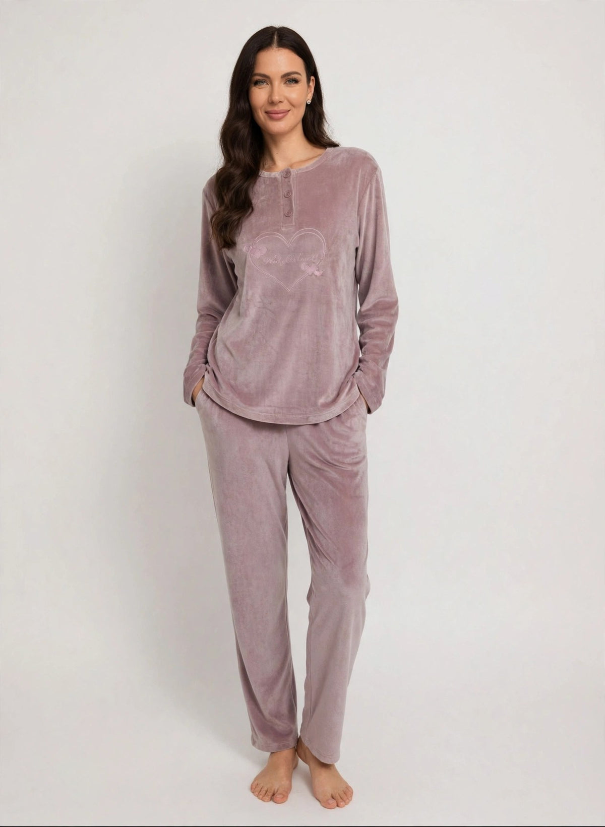 Women's Velvet Pullover Pajama Set – Navy / Mauve (AY14-2#)