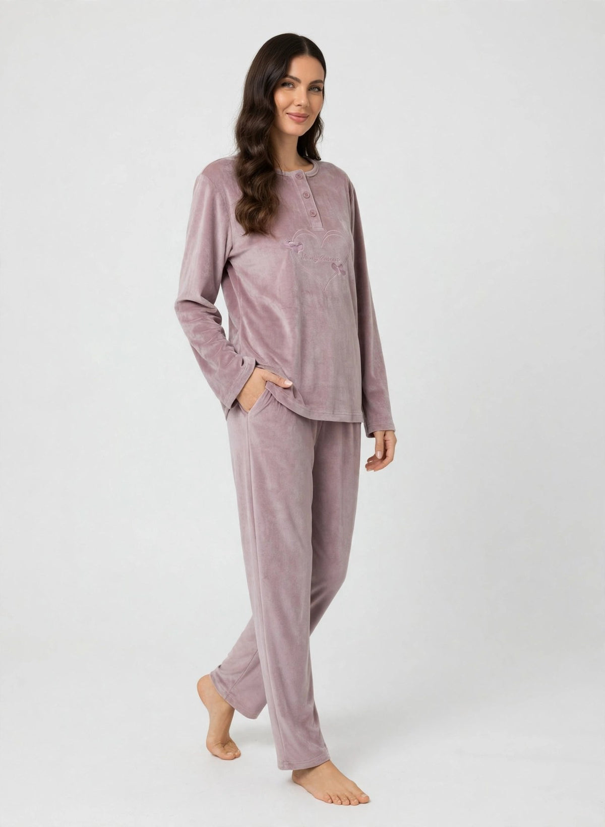Women's Velvet Pullover Pajama Set – Navy / Mauve (AY14-2#)